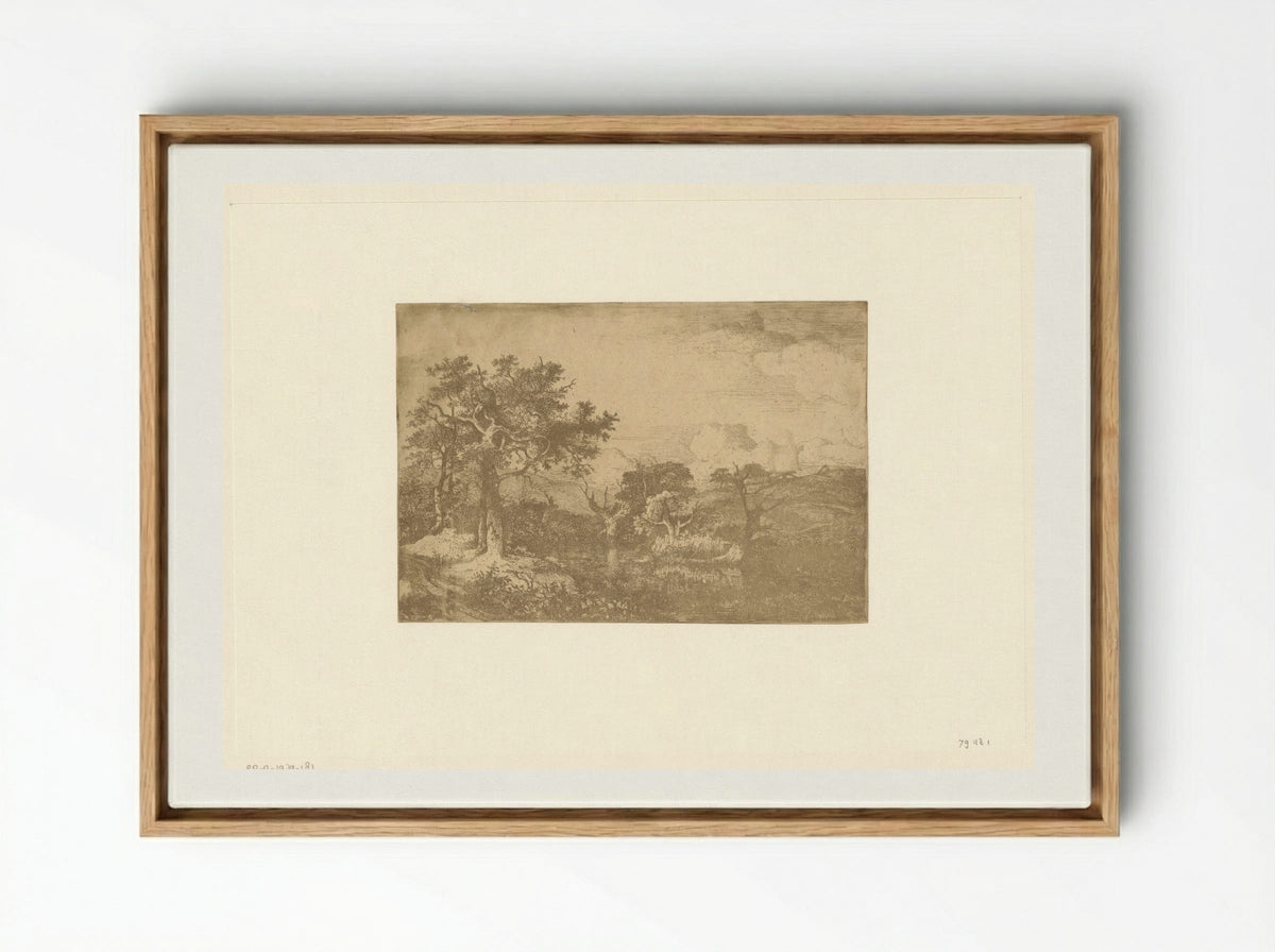Hilly Landscape with Trees and a Windmill near Deopham - John Crome - Framed Canvas Wood