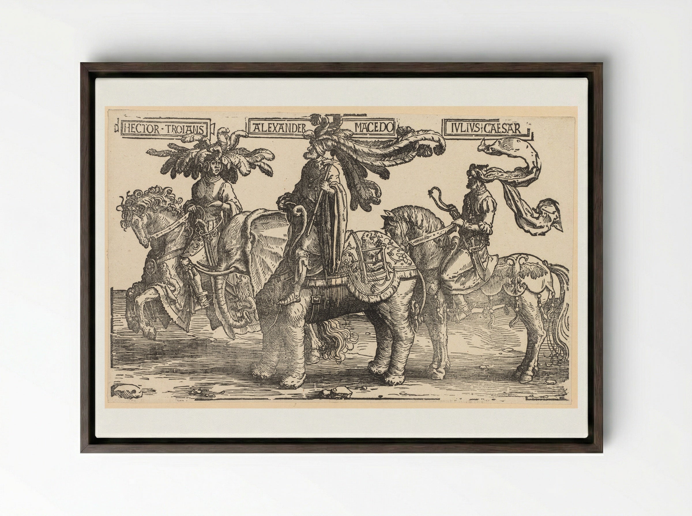 The Nine Heroes - Lucas van Leyden - Framed Canvas Dark Wood