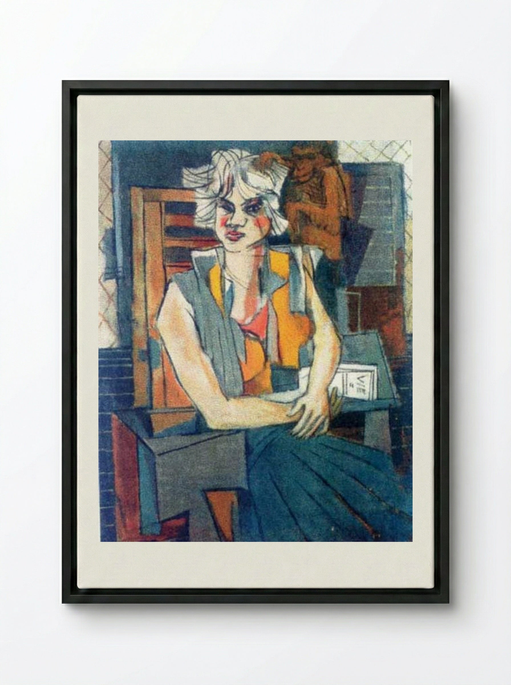 Girl Portrait - Marcel Janco - Framed Canvas Black