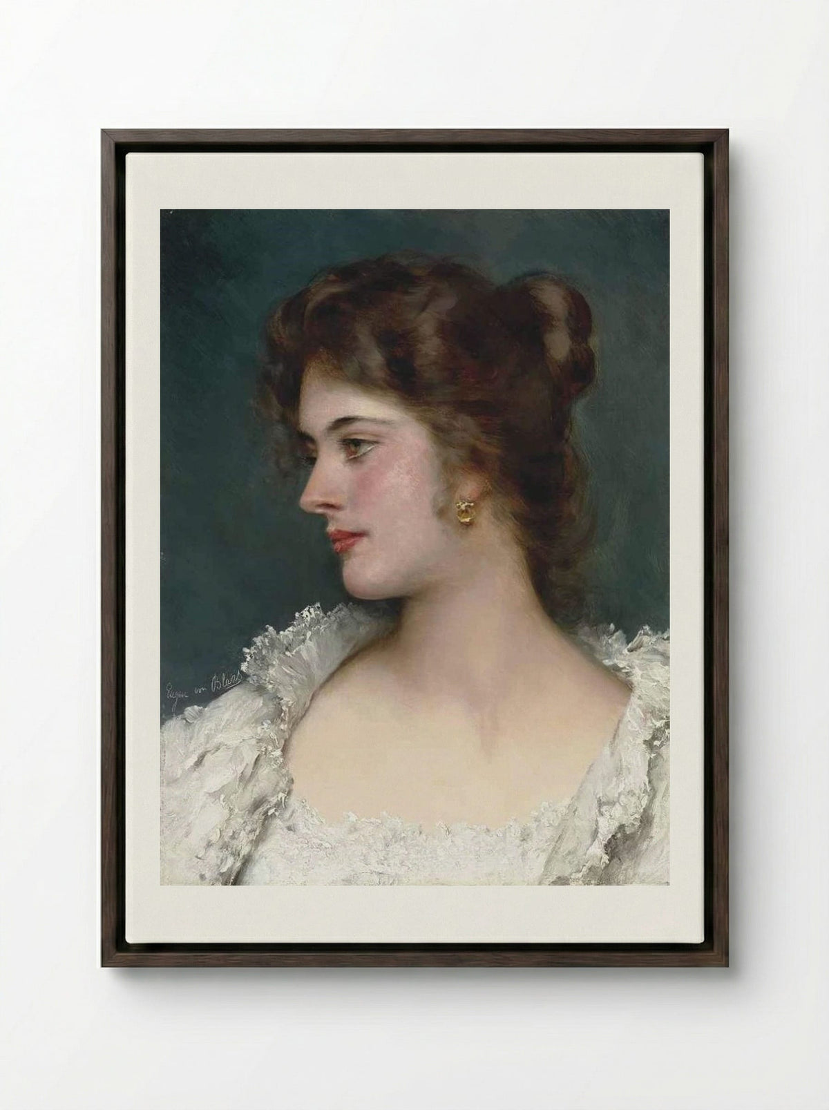 Young Italian Beauty - Eugene de Blaas - Framed Canvas Dark Wood