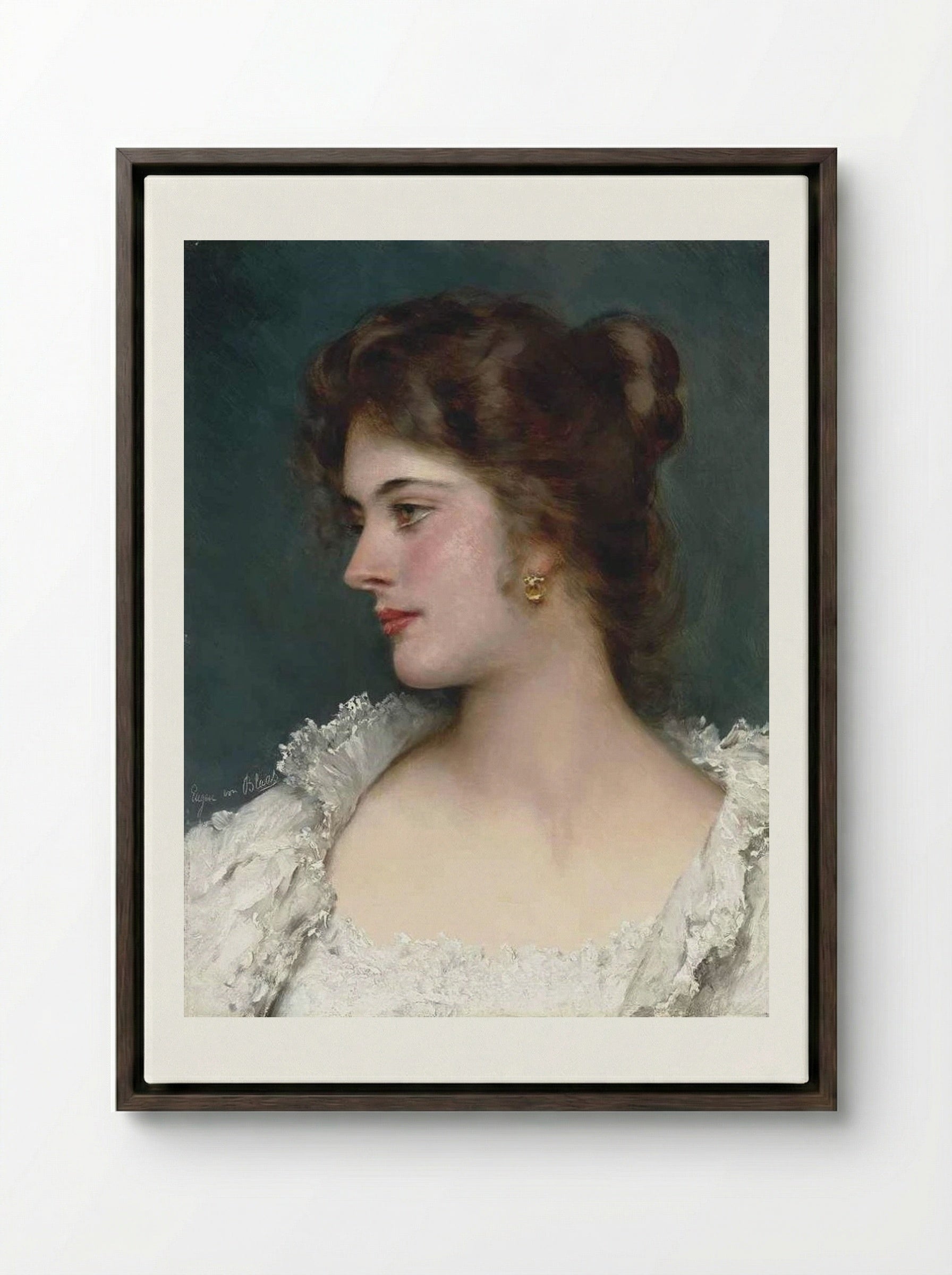 Young Italian Beauty - Eugene de Blaas - Framed Canvas Dark Wood