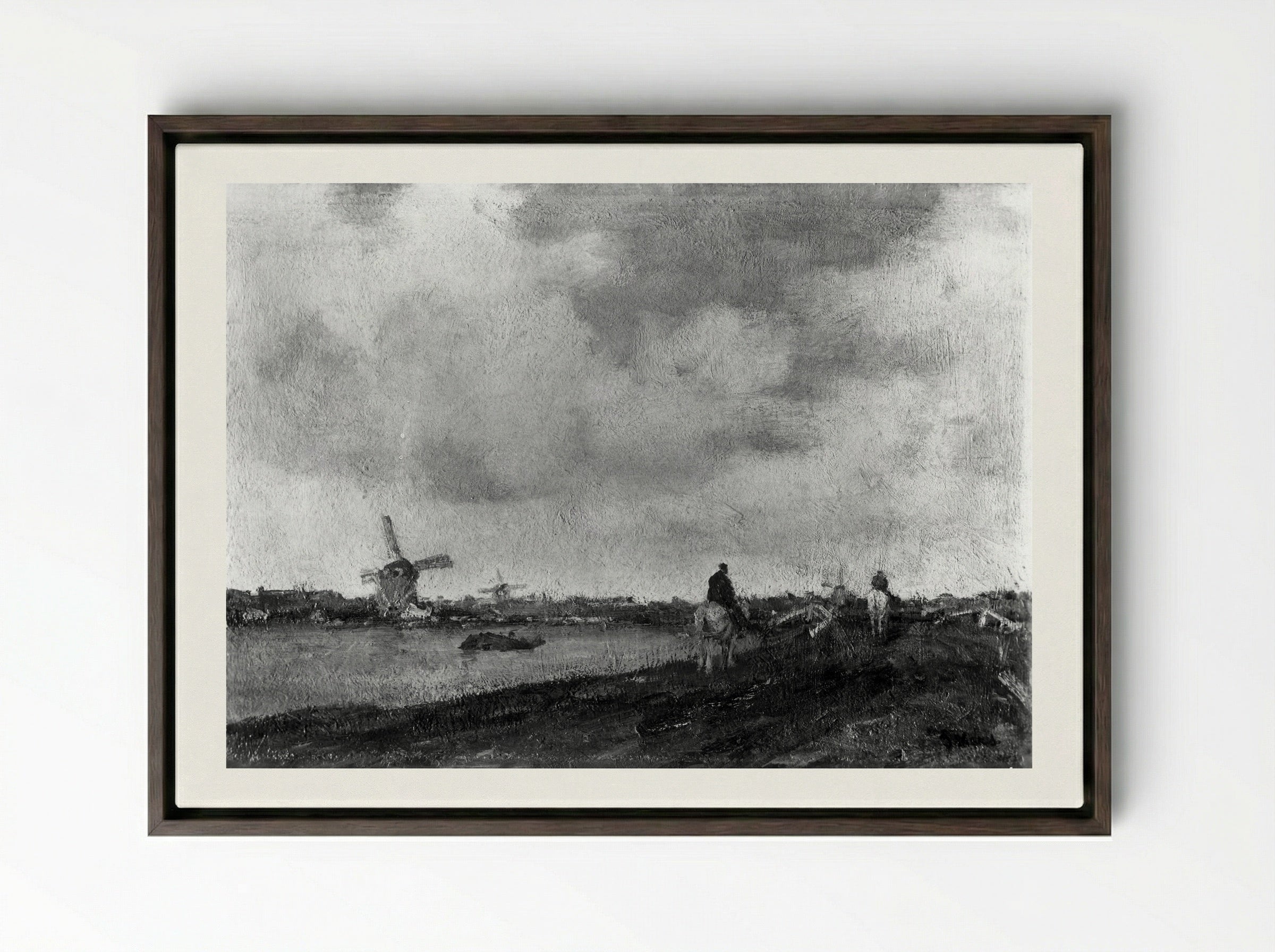 Windmills by a Canal - Jacob Maris - Framed Canvas Dark Wood