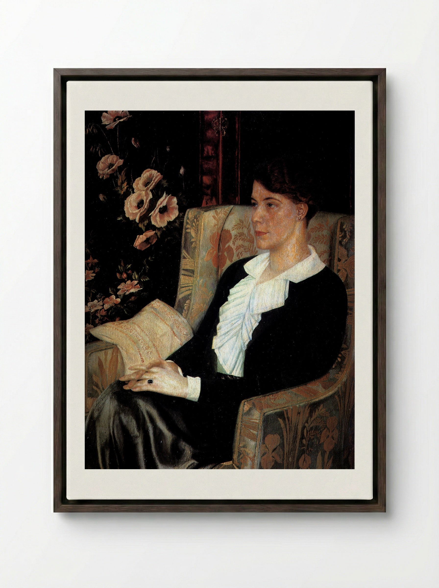 Portrait of Evdokiya Nikolaevna Glebova, the Artist's Sister - Pavel Filonov - Framed Canvas Dark Wood