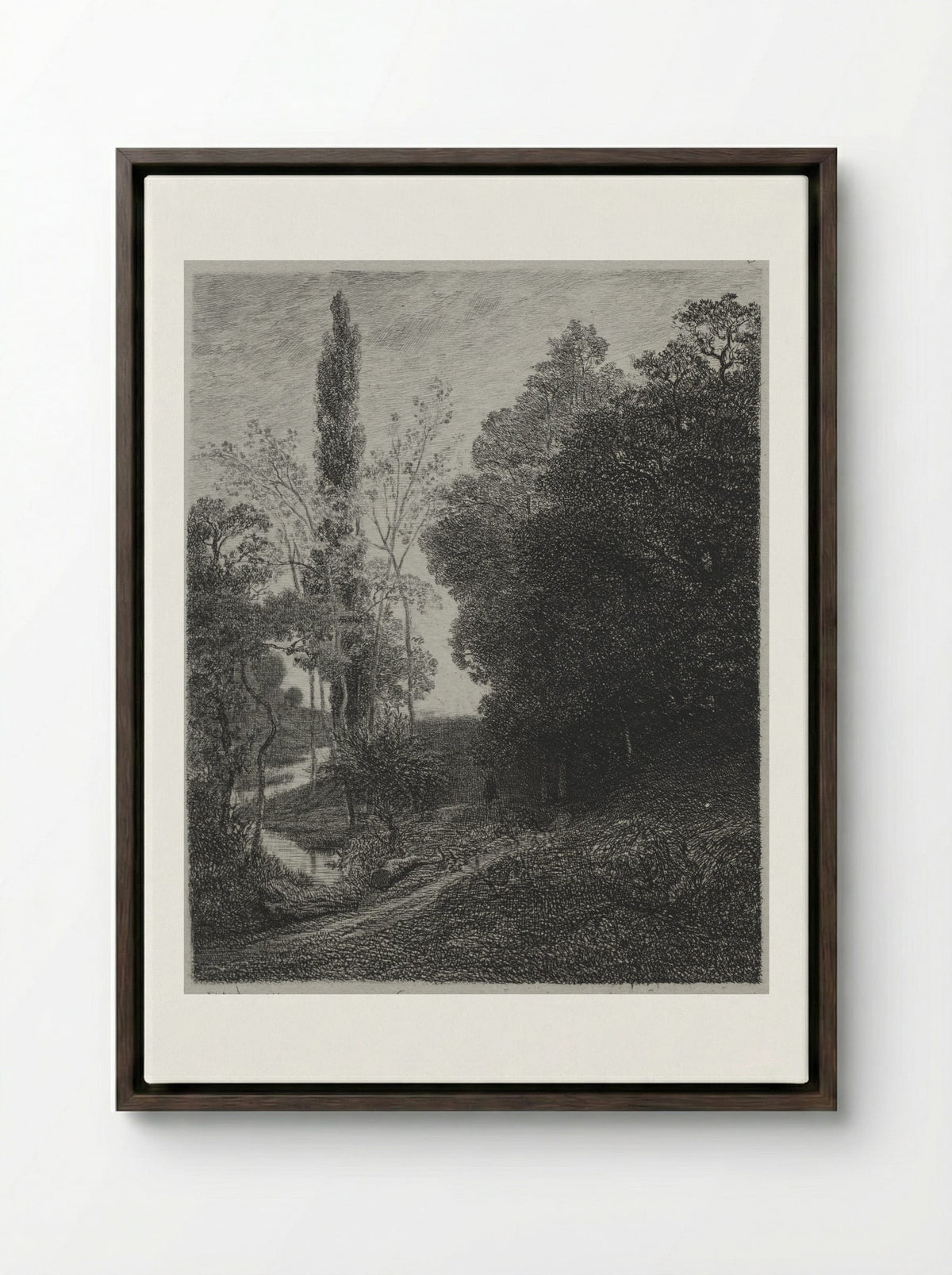 The Banks of the River - Charles-Francois Daubigny - Framed Canvas Dark Wood