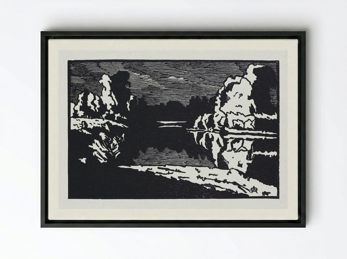 Moonlit Night Landscape - Anna Ostroumova-Lebedeva - Framed Canvas Black