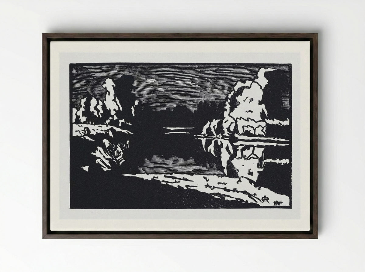 Moonlit Night Landscape - Anna Ostroumova-Lebedeva - Framed Canvas Dark Wood