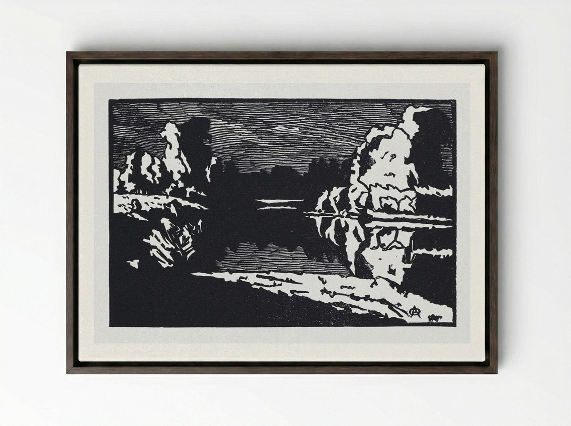 Moonlit Night Landscape - Anna Ostroumova-Lebedeva - Framed Canvas Dark Wood