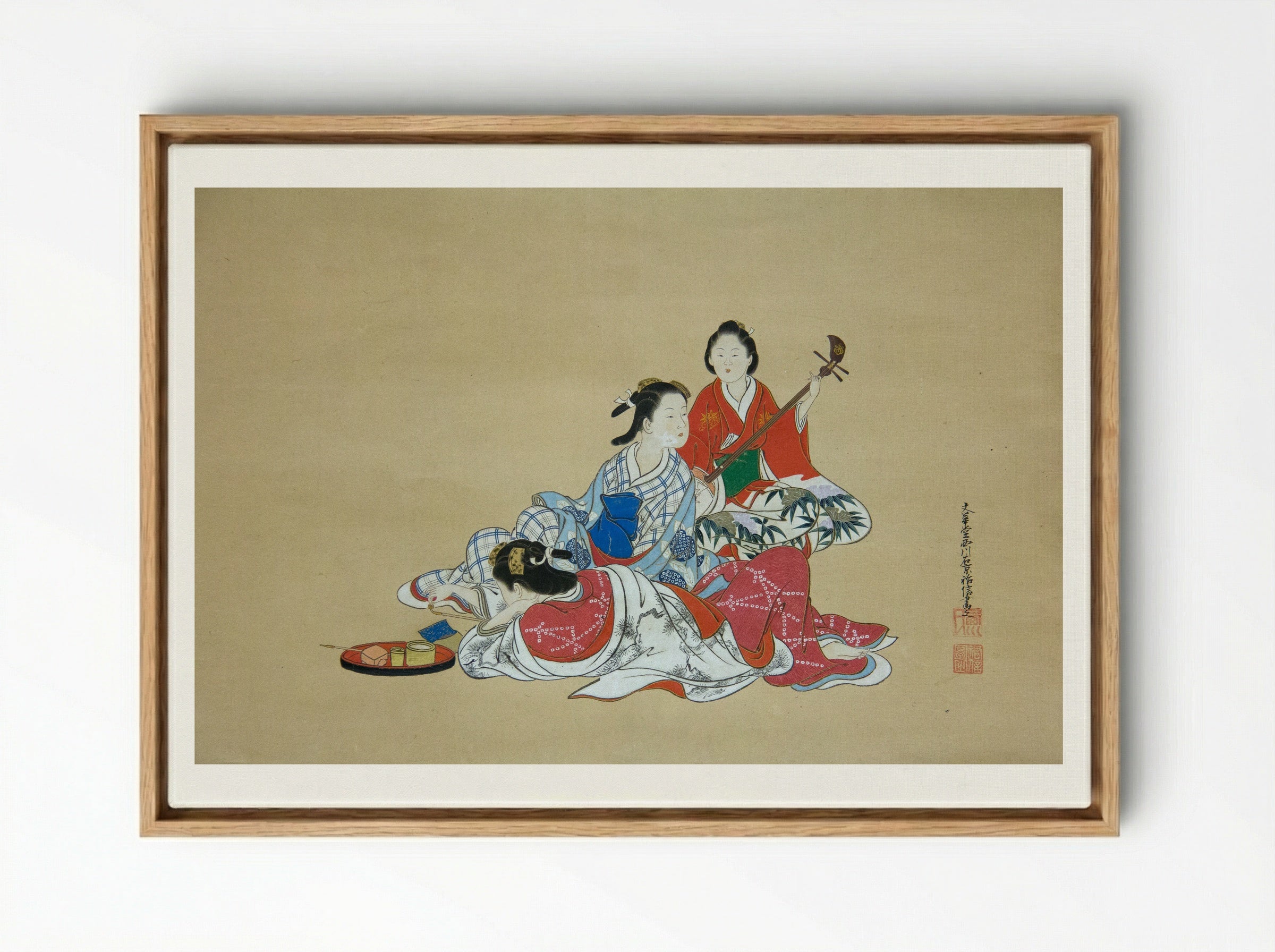 Three Beauties - Nishikawa Sukenobu - Framed Canvas Wood