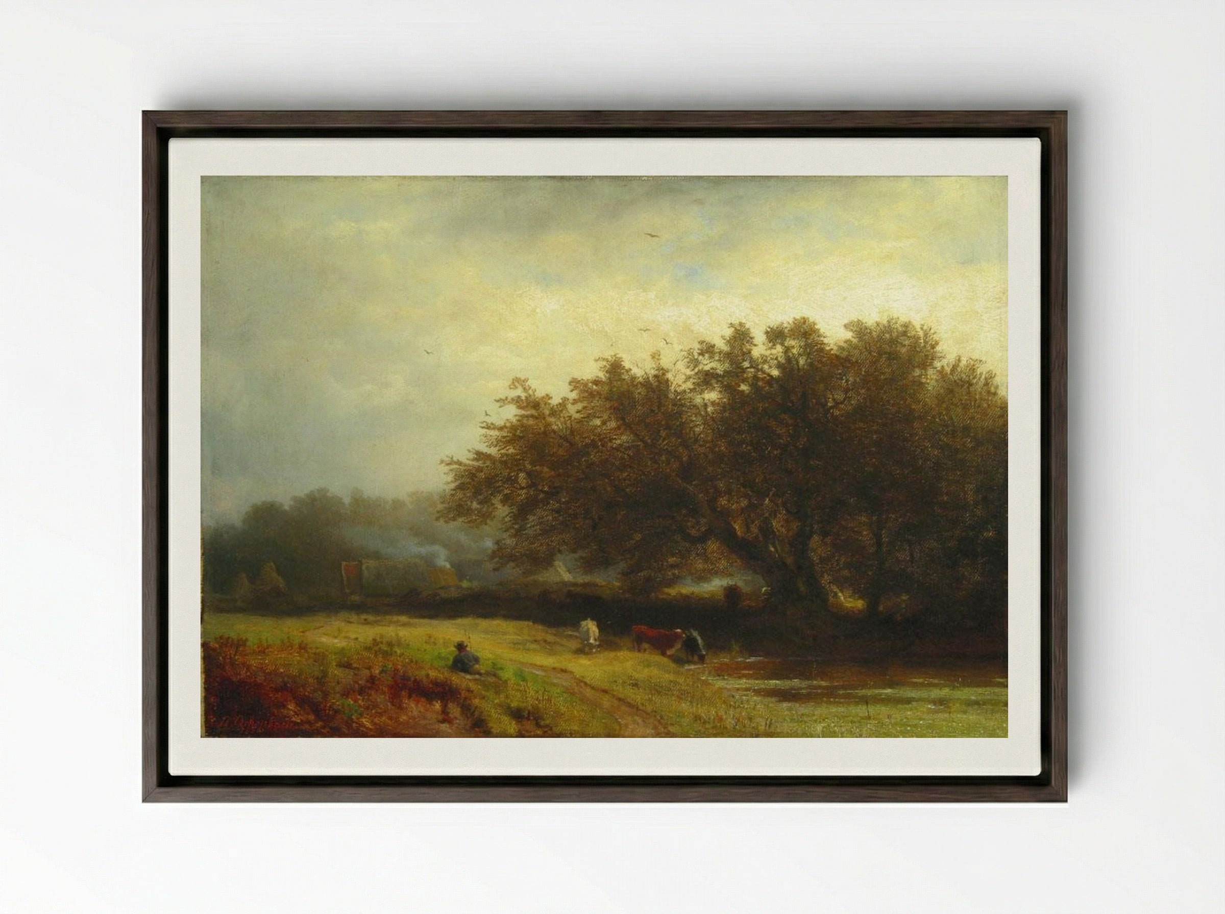 Hermitage - Andreas Achenbach - Framed Canvas Dark Wood