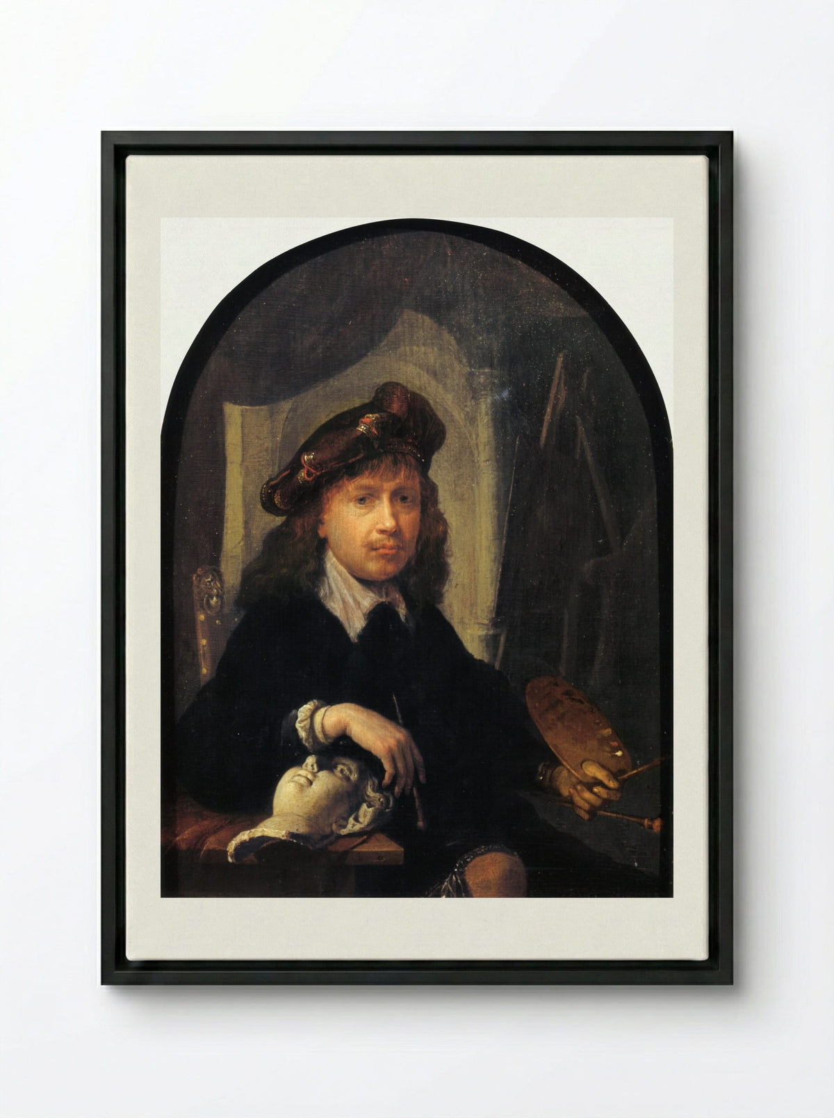 Self-Portrait - Gerrit Dou - Framed Canvas Black