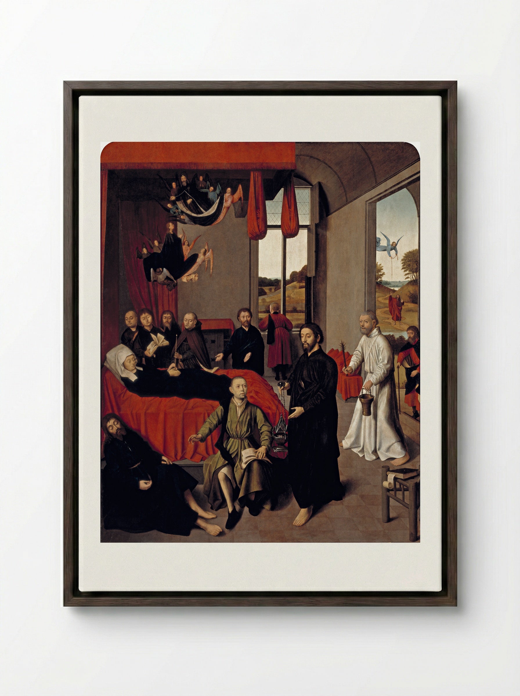 The Death of the Virgin - Petrus Christus - Framed Canvas Dark Wood