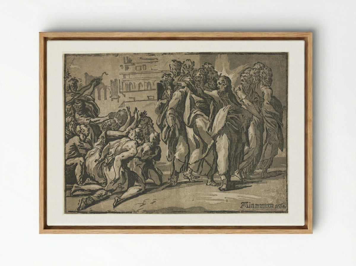 Christ Healing the Lepers - Andrea Andreani - Framed Canvas Wood