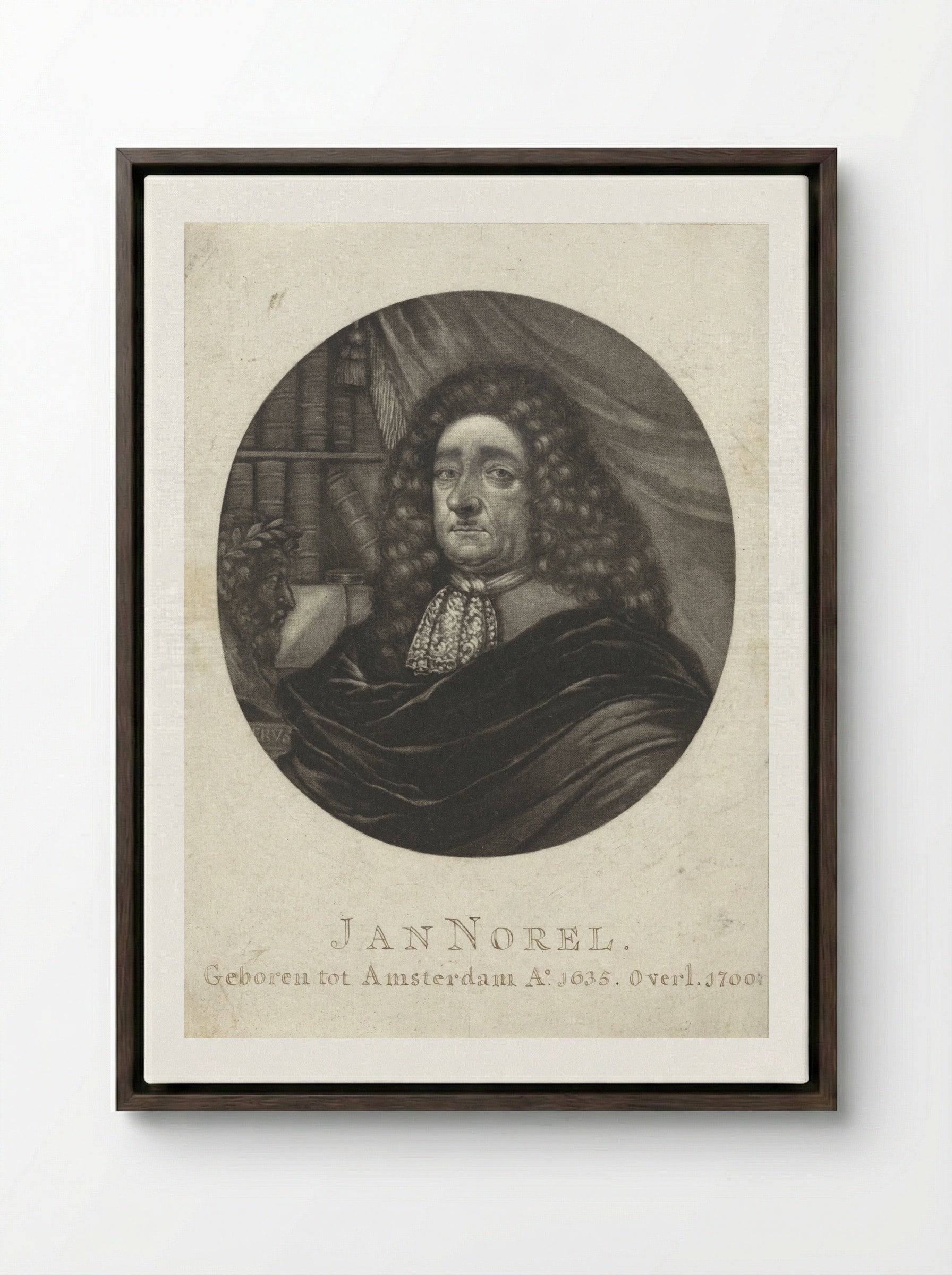 Portret van de dichter Jan Norel - Pieter Schenk (I) - Framed Canvas Dark Wood