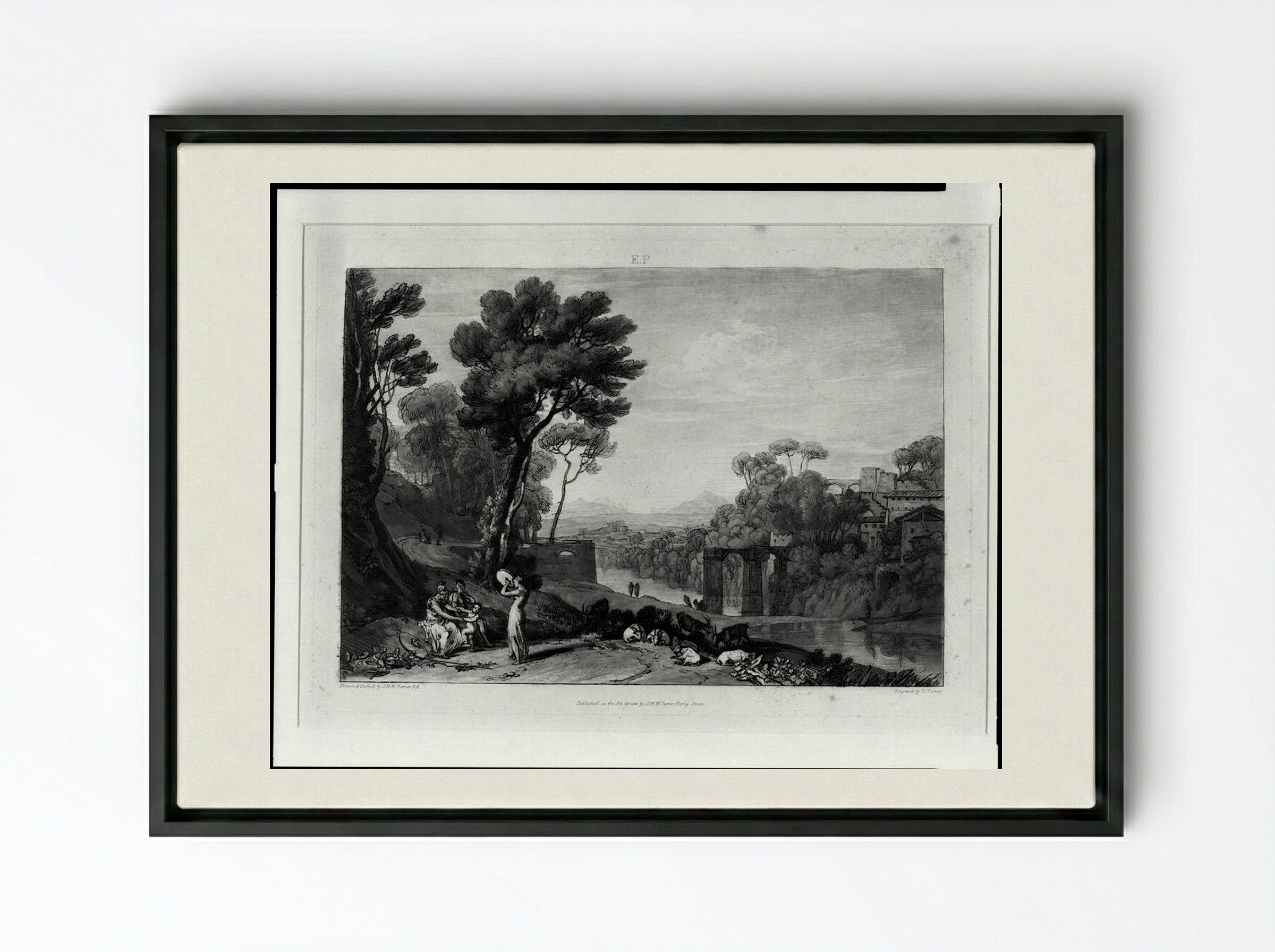 Woman with a Tambourine - Charles Turner - Framed Canvas Black
