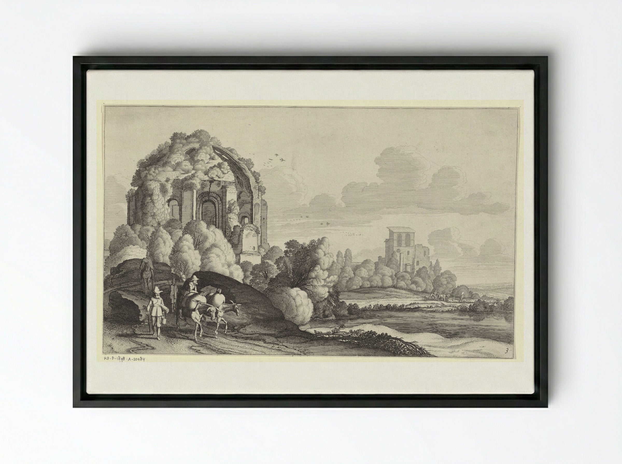 Travellers at the Temple of Minerva Medica, Rome - Jan van de Velde II - Framed Canvas Black
