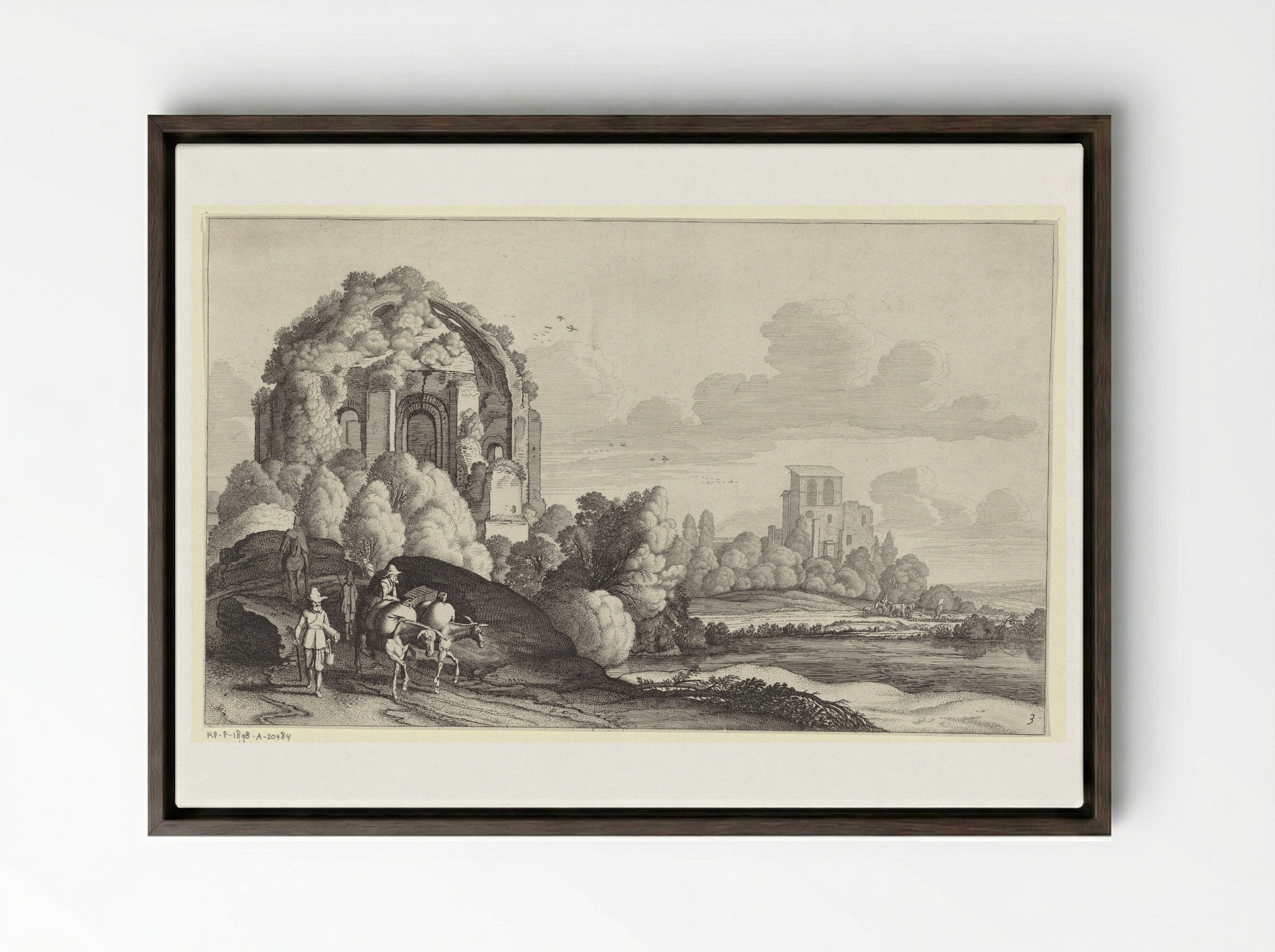 Travellers at the Temple of Minerva Medica, Rome - Jan van de Velde II - Framed Canvas Dark Wood