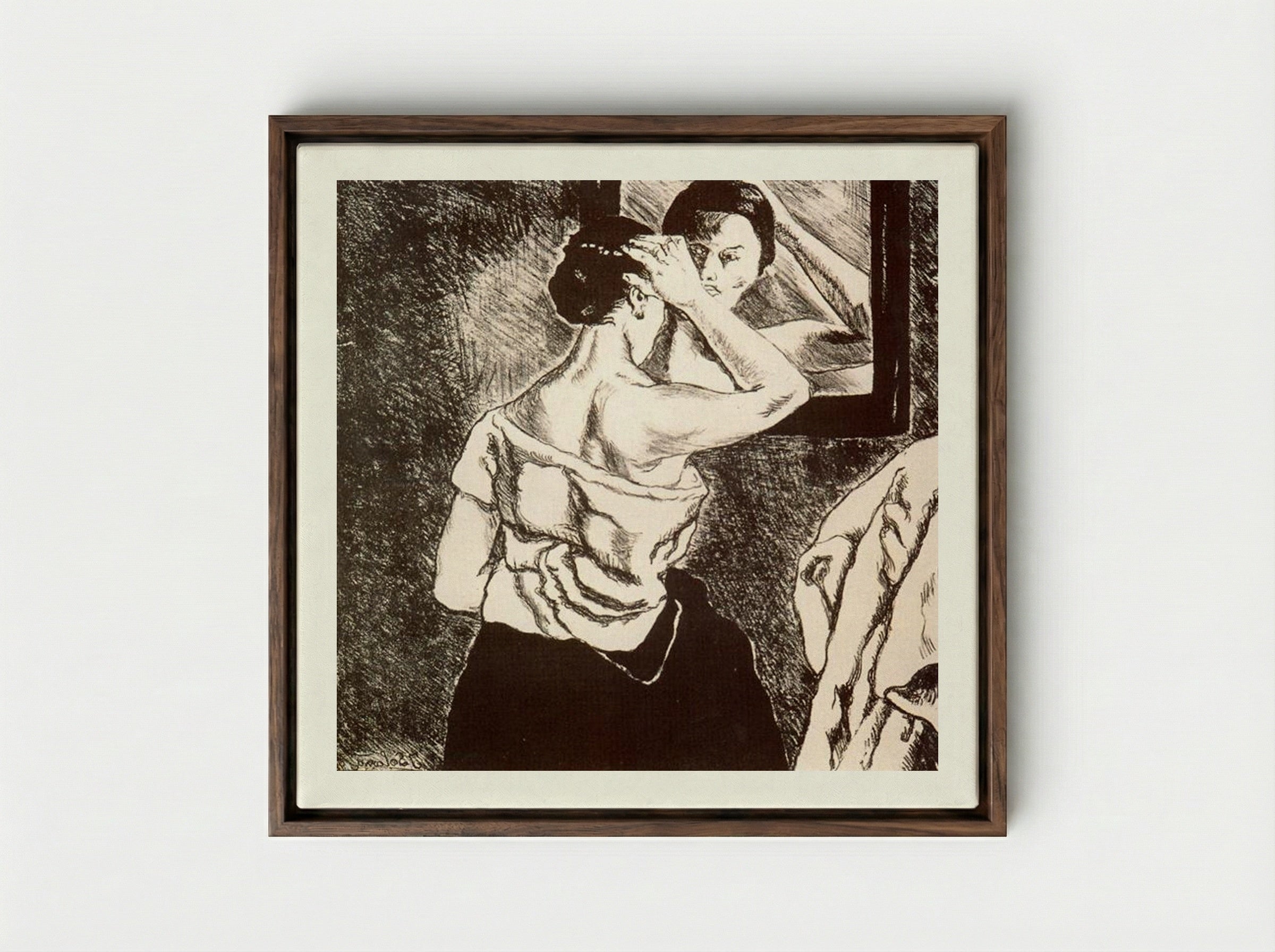 Woman in the Mirror - José Gutiérrez Solana - Framed Canvas Dark Wood