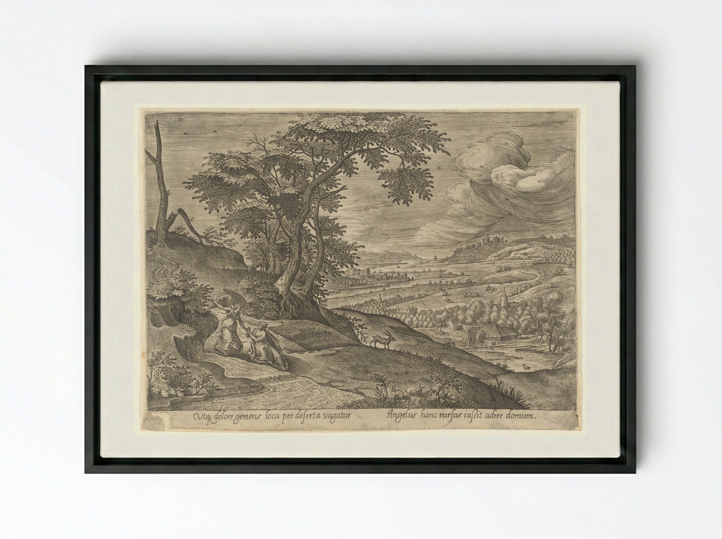 Saint Genevieve with an Angel - Philips Galle - Framed Canvas Black