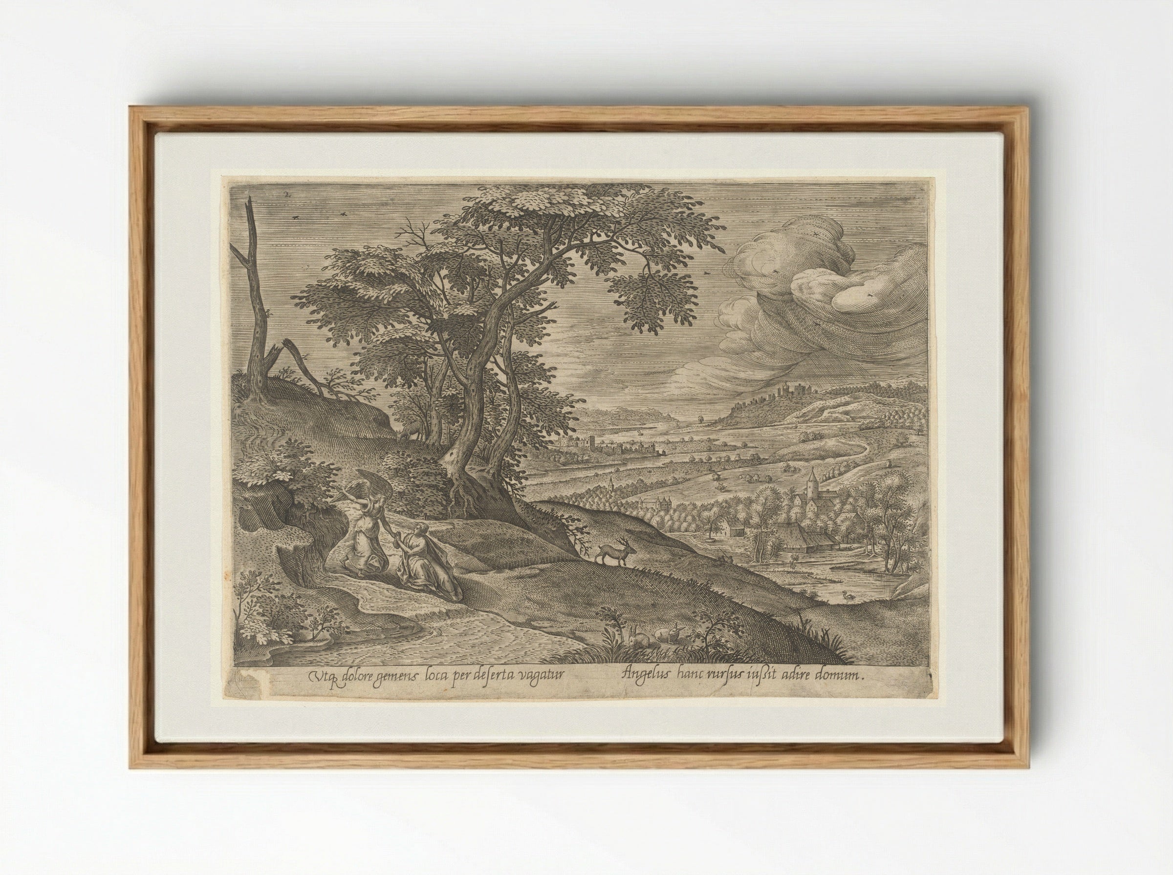 Saint Genevieve with an Angel - Philips Galle - Framed Canvas Wood