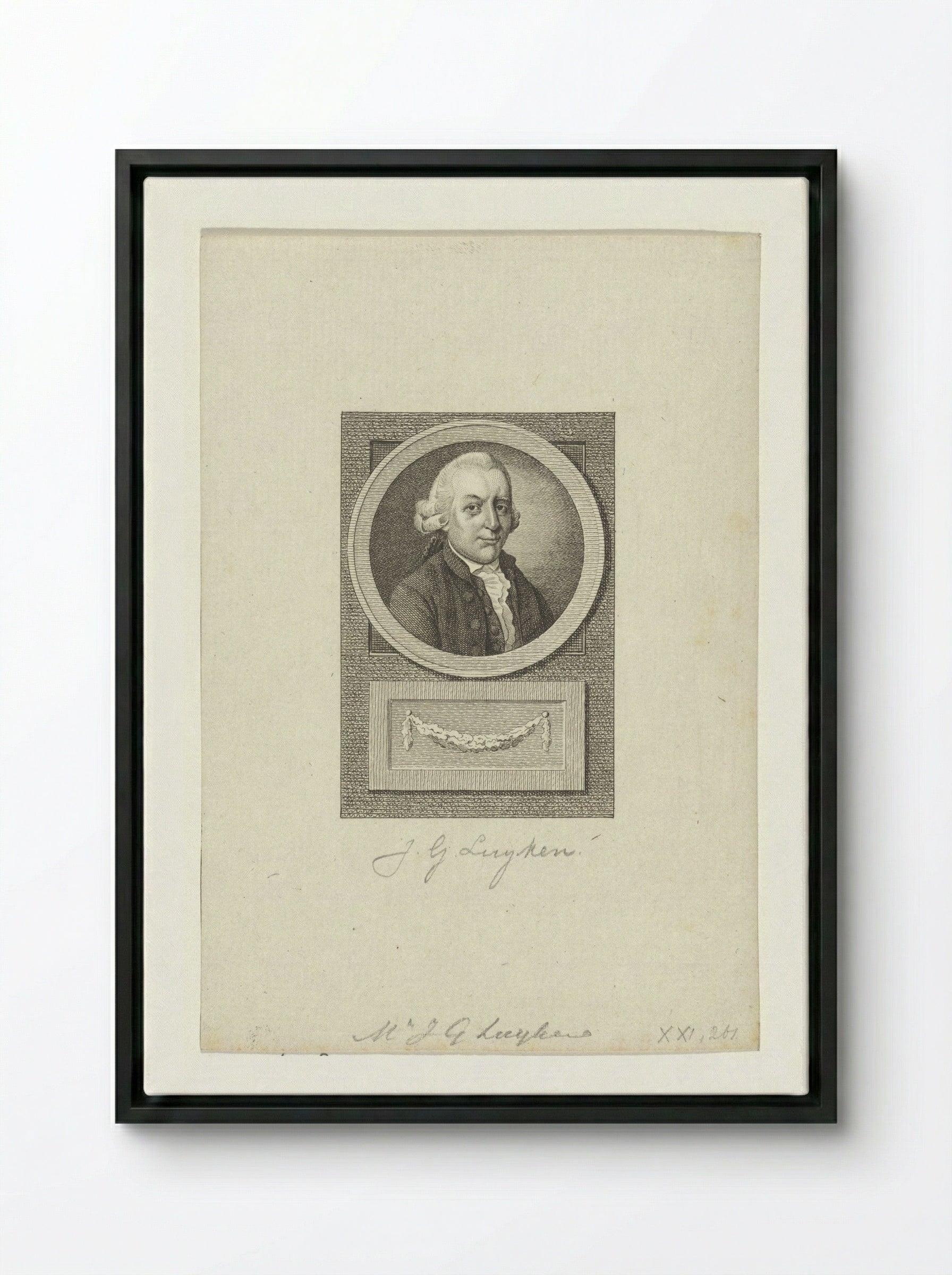 Portret van Johannes Gerardus Luyken - Reinier Vinkeles (I) - Framed Canvas Black