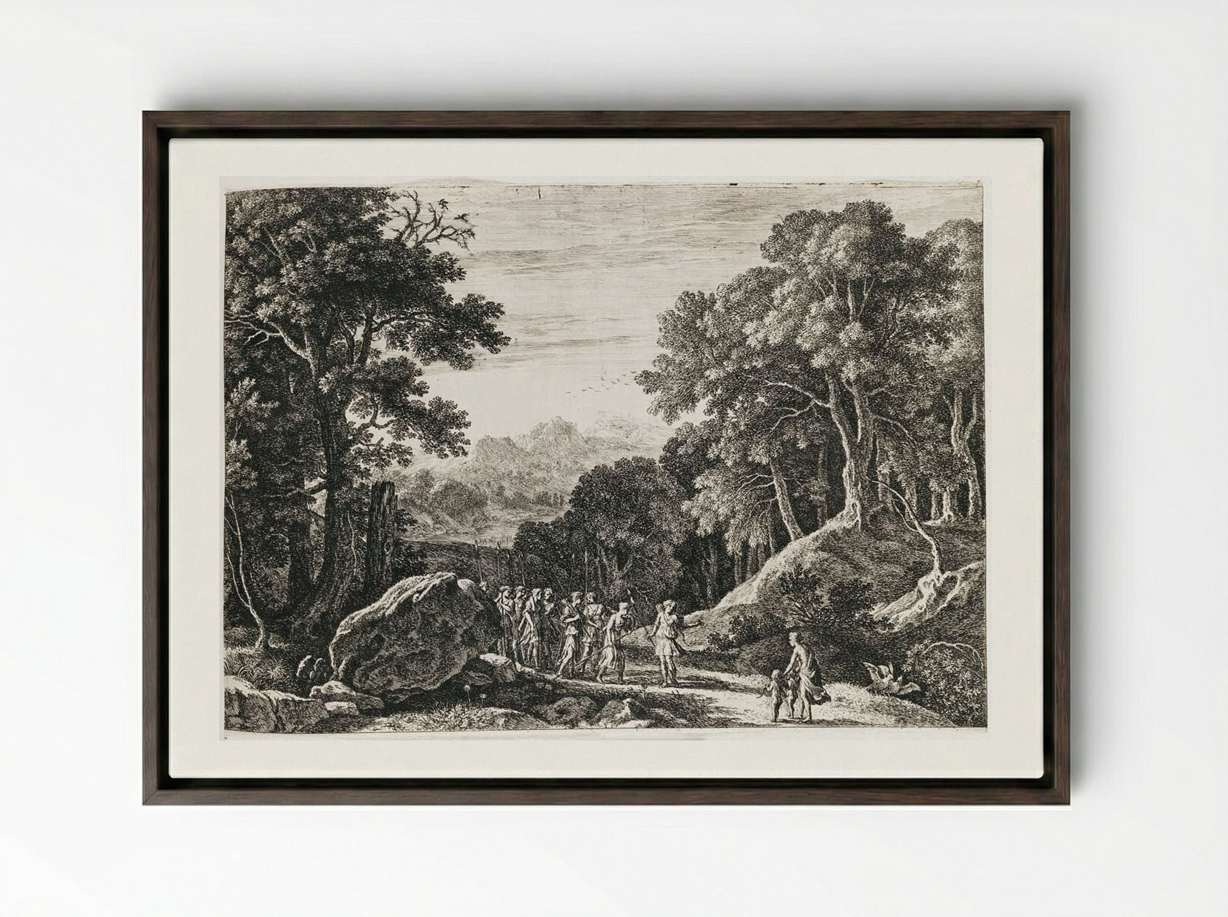 Venus Offering Diana a Choice Between Cupid and Adonis - Herman van Swanevelt - Framed Canvas Dark Wood