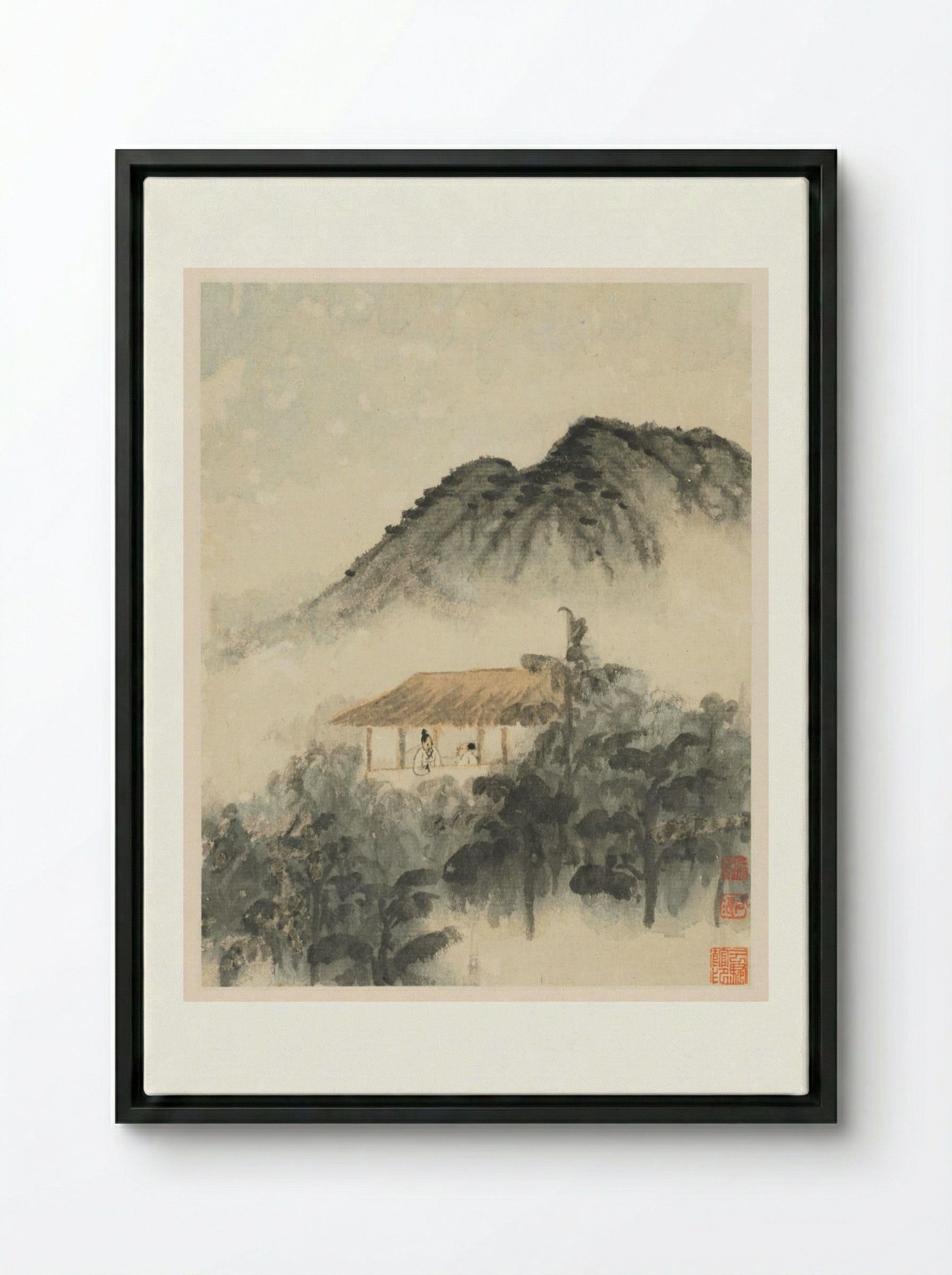 Reminiscences of Qinhuai River - Shitao - Framed Canvas Black