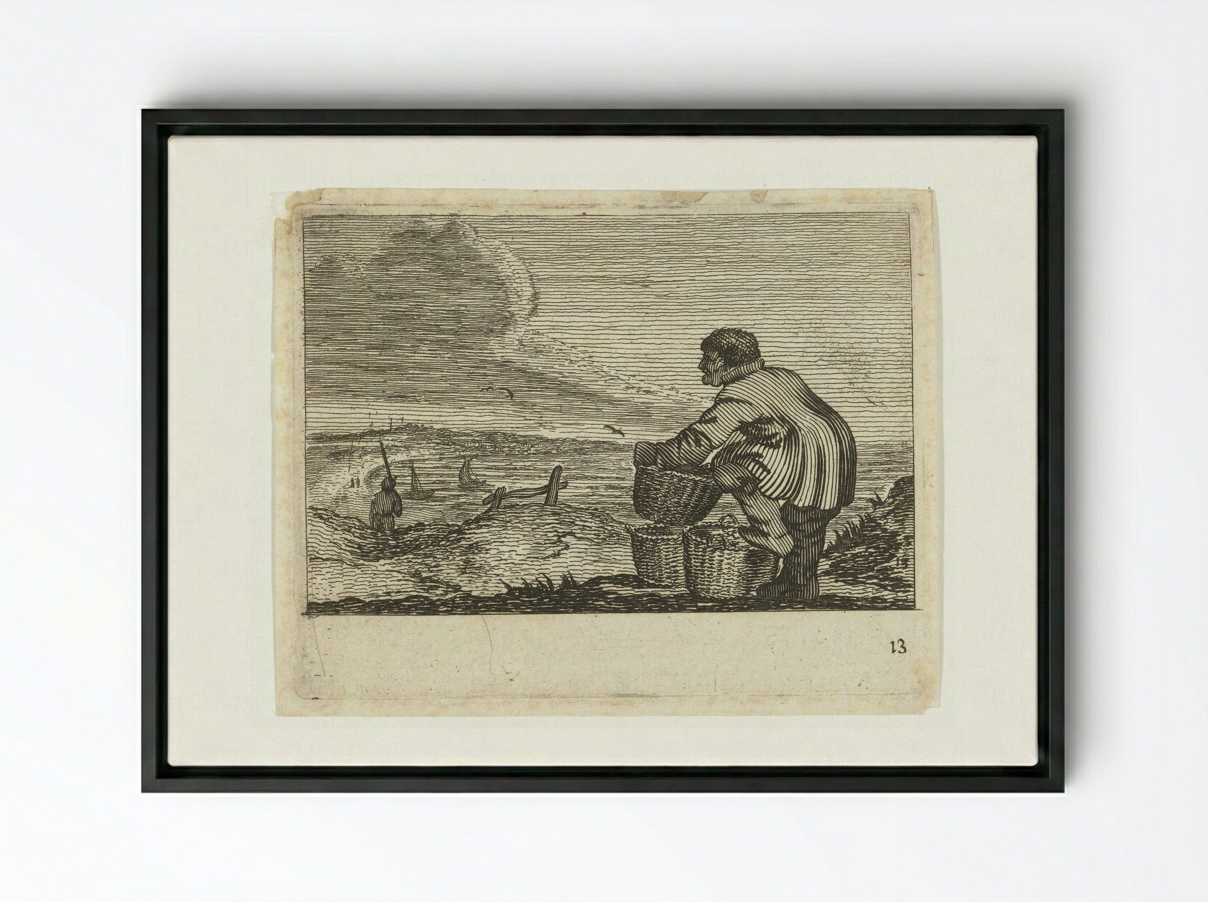 Duinlandschap met een man met drie manden - Gillis van Scheyndel (I) - Framed Canvas Black