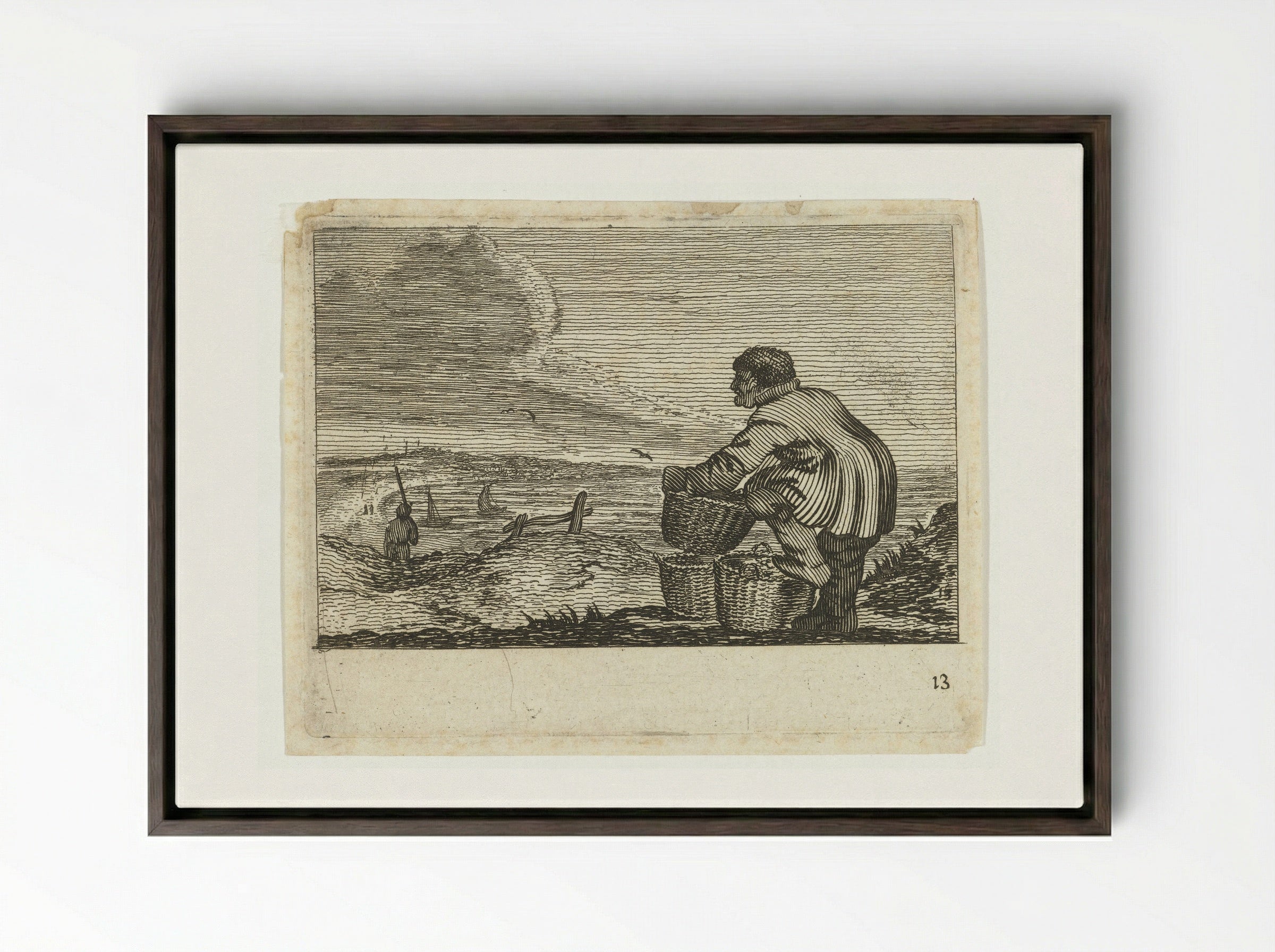 Duinlandschap met een man met drie manden - Gillis van Scheyndel (I) - Framed Canvas Dark Wood
