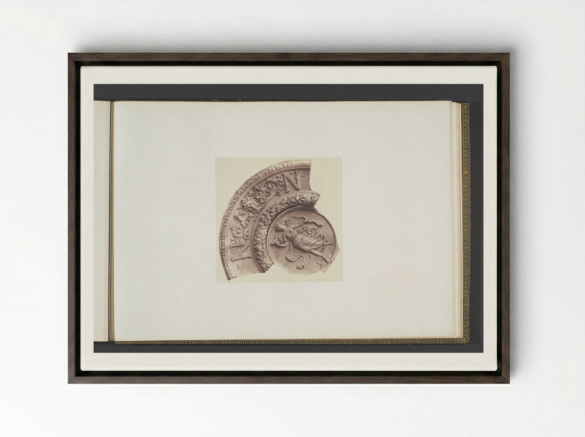 Gipsmodellen voor een gewelfversiering van het Palais du Louvre door Victor Corbel - Édouard Denis Baldus - Framed Canvas Dark Wood