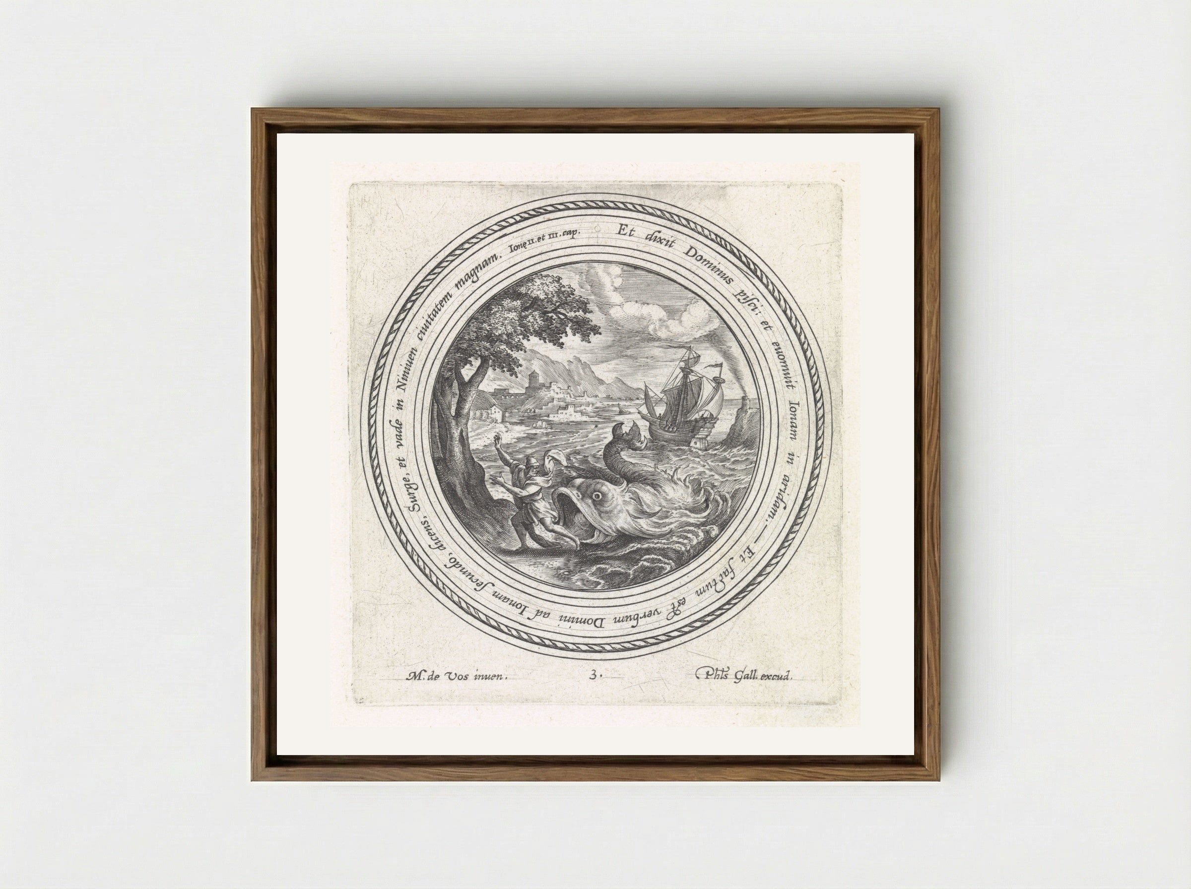 Jonah Cast Ashore by the Great Fish - Crispijn van de Passe (I) - Framed Canvas Wood
