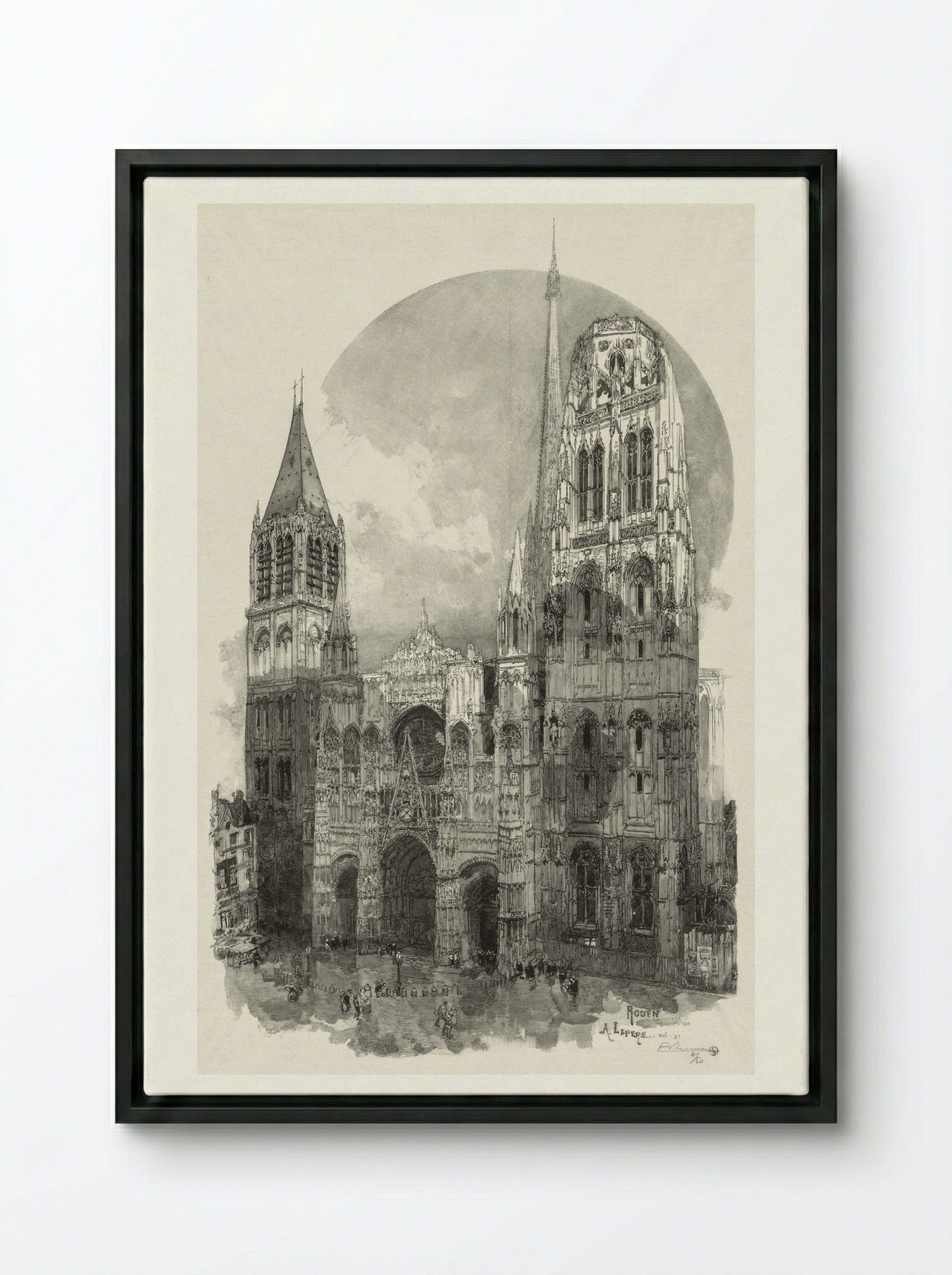 Rouen Illustré: Le Palais de Justice - Auguste Louis Lepère - Framed Canvas Black