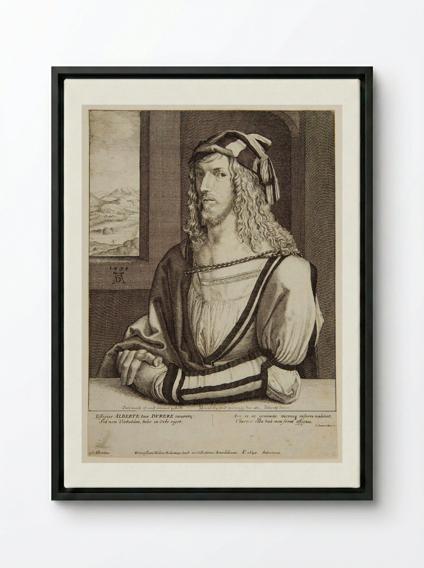 Portrait of Albrecht Dürer - Wenceslaus Hollar - Framed Canvas Black