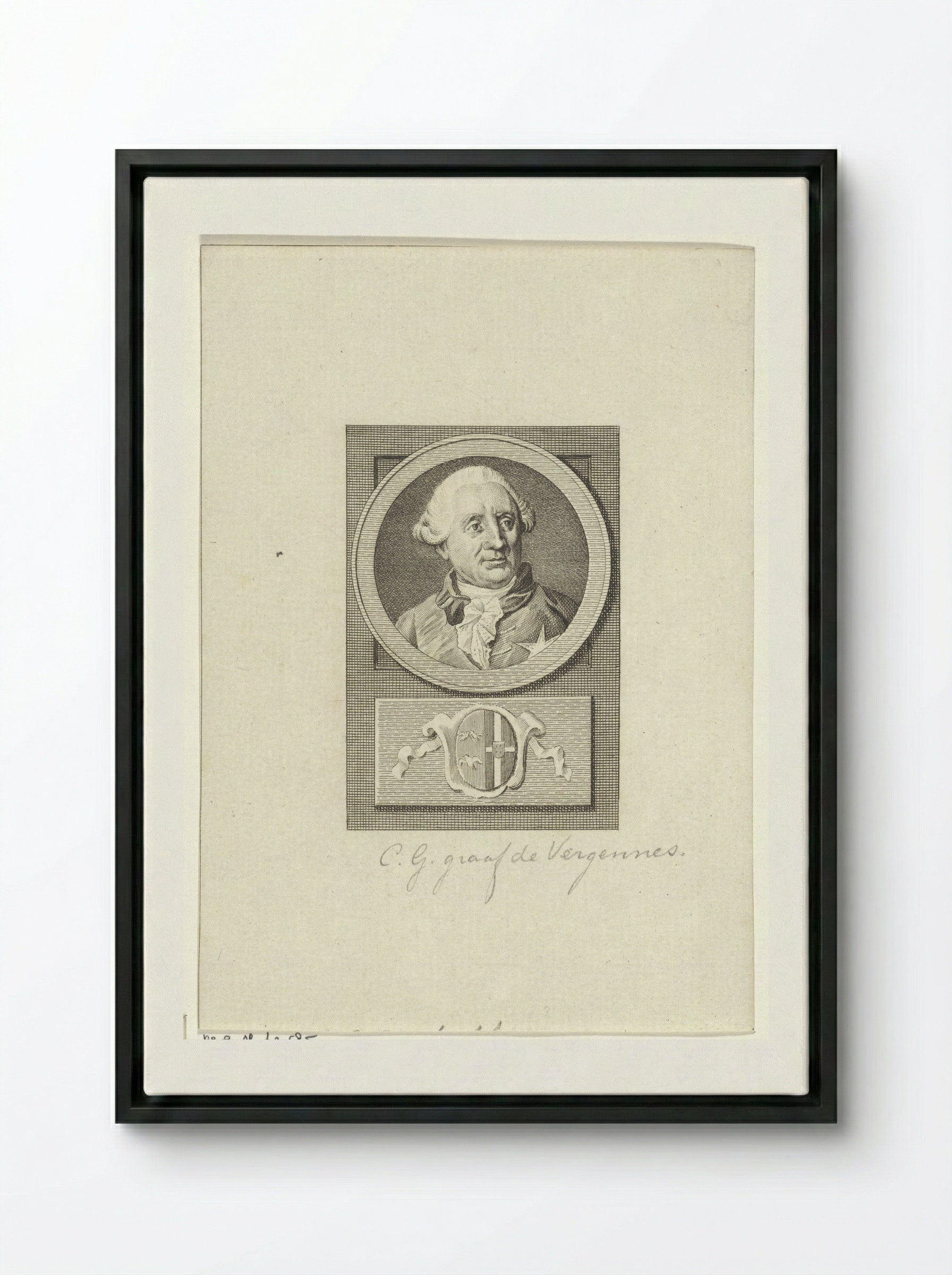 Portrait of Charles Gravier, Count of Vergennes - Reinier Vinkeles - Framed Canvas Black