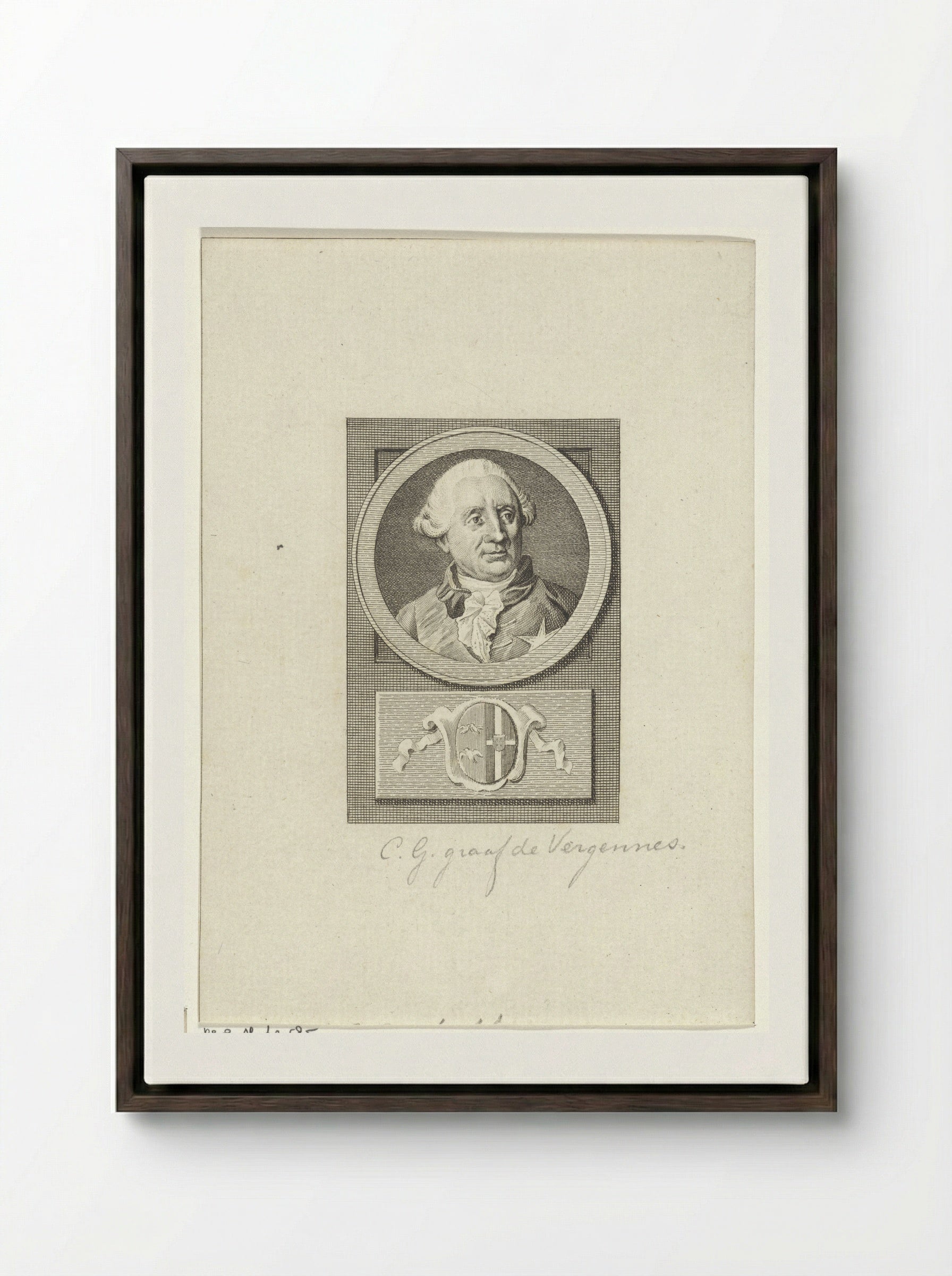 Portrait of Charles Gravier, Count of Vergennes - Reinier Vinkeles - Framed Canvas Dark Wood