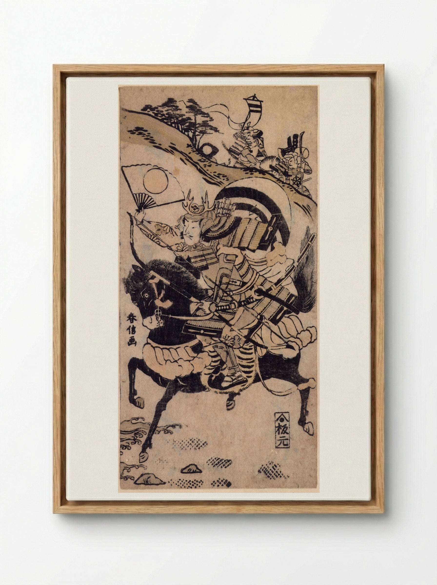 Warrior on a Black Horse - Suzuki Harunobu - Framed Canvas Wood