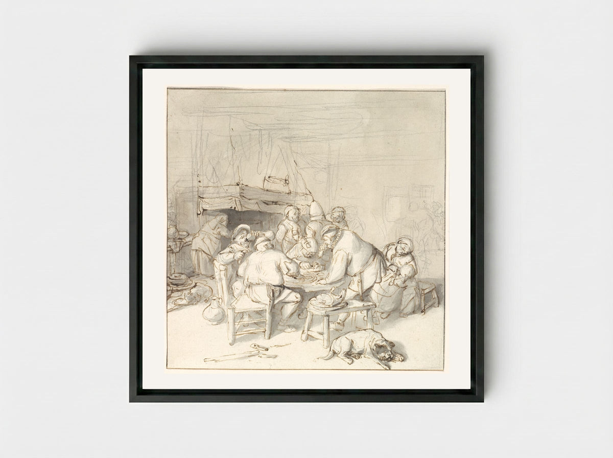 Scene at an Inn - Cornelis Dusart - Framed Canvas Black