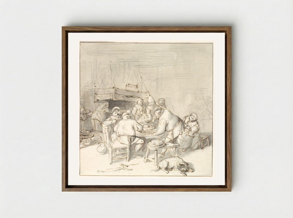 Scene at an Inn - Cornelis Dusart - Framed Canvas Wood