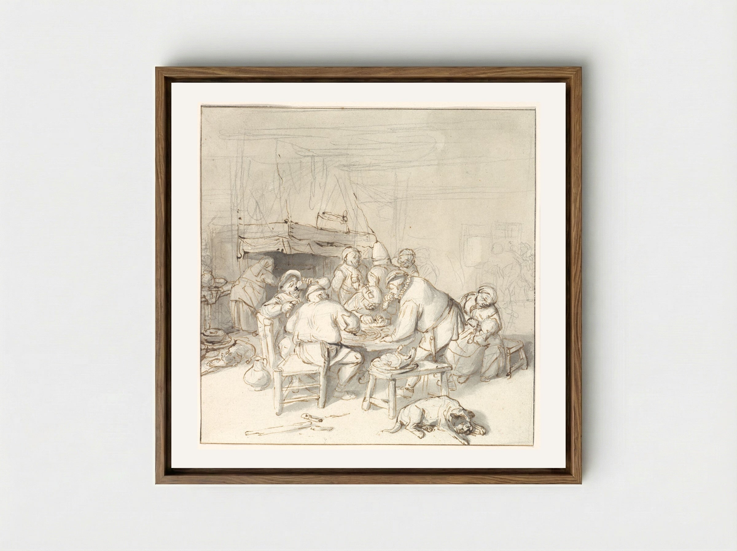 Scene at an Inn - Cornelis Dusart - Framed Canvas Wood