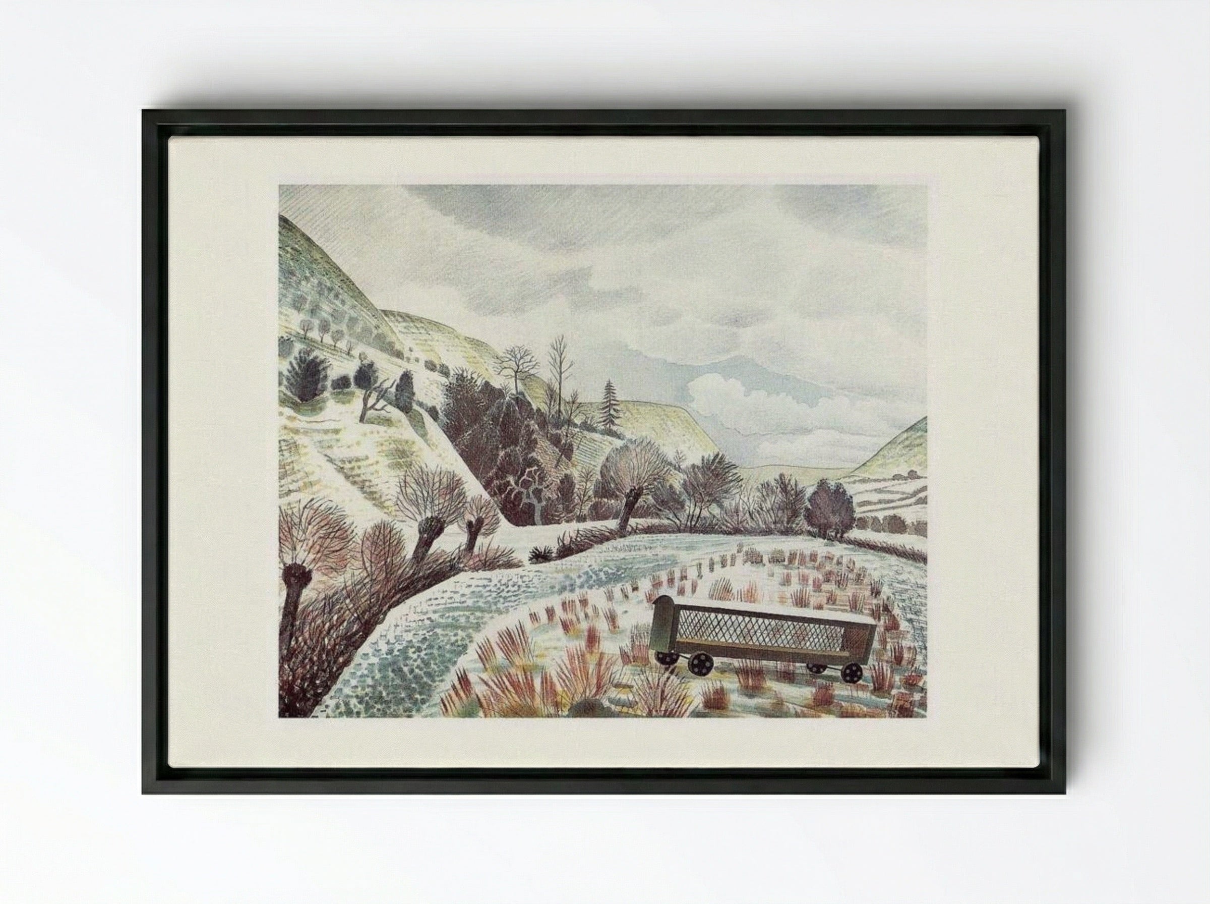 New Year's Snow - Eric Ravilious - Framed Canvas Black