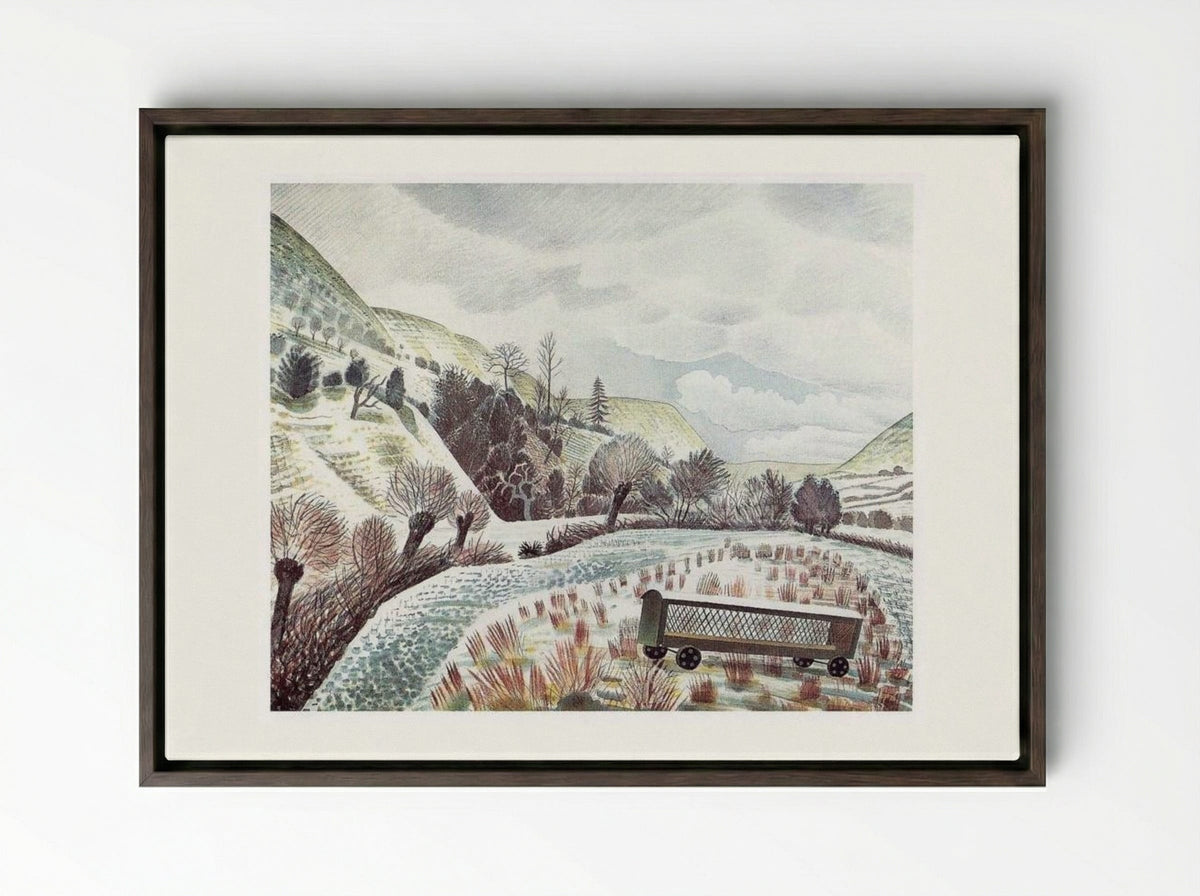 New Year's Snow - Eric Ravilious - Framed Canvas Dark Wood