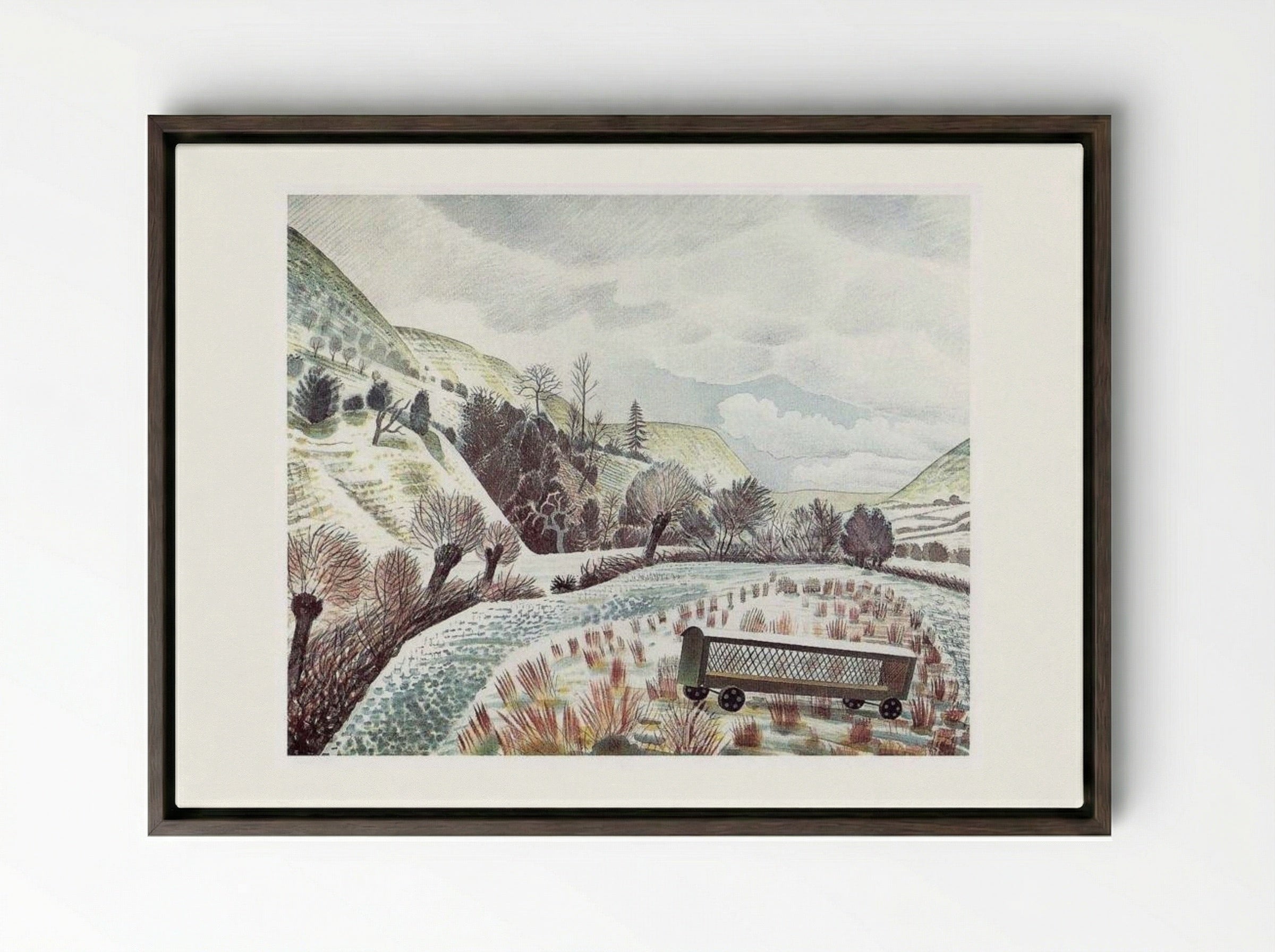 New Year's Snow - Eric Ravilious - Framed Canvas Dark Wood