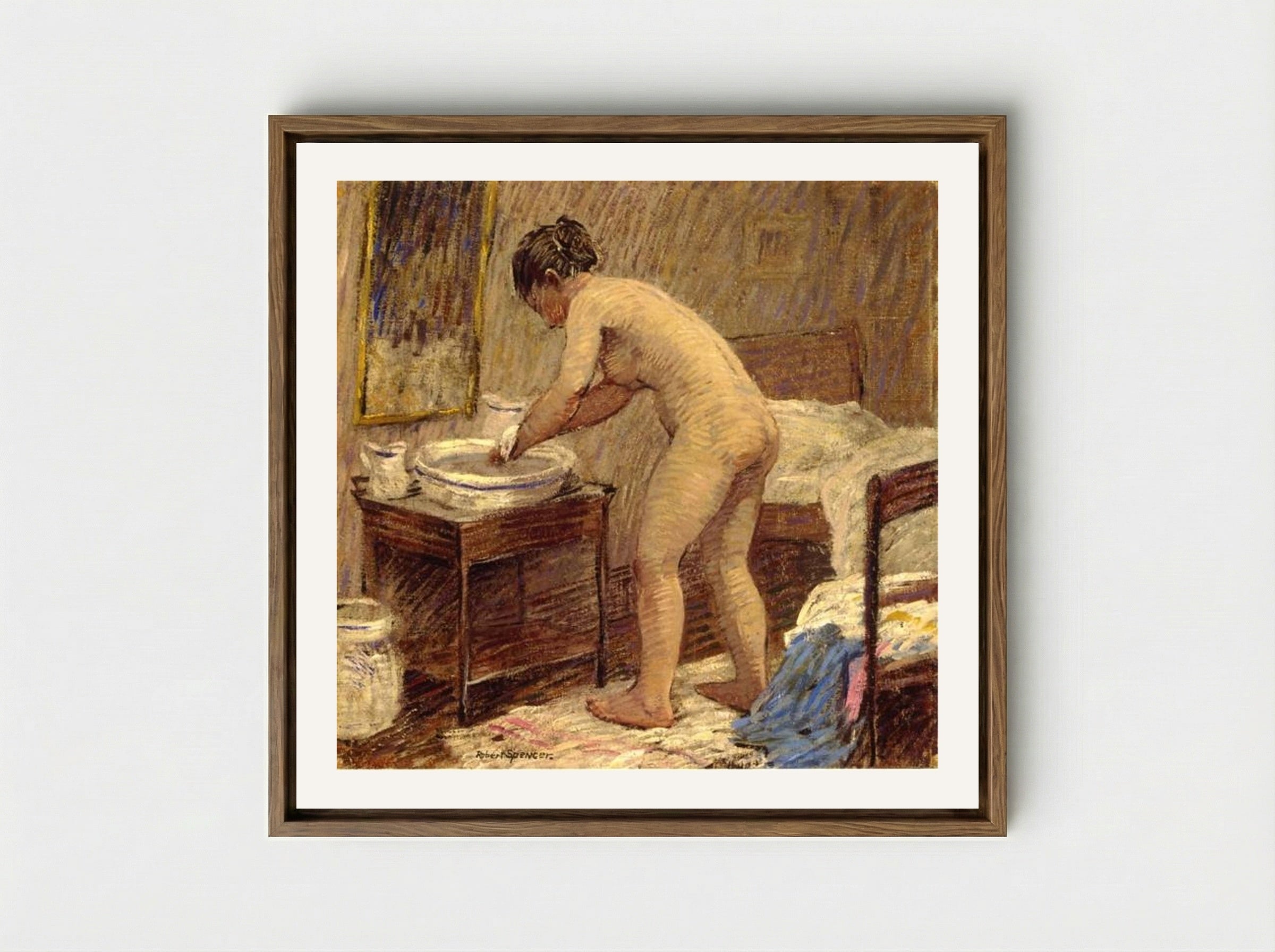 The Bath - Robert Spencer - Framed Canvas Wood