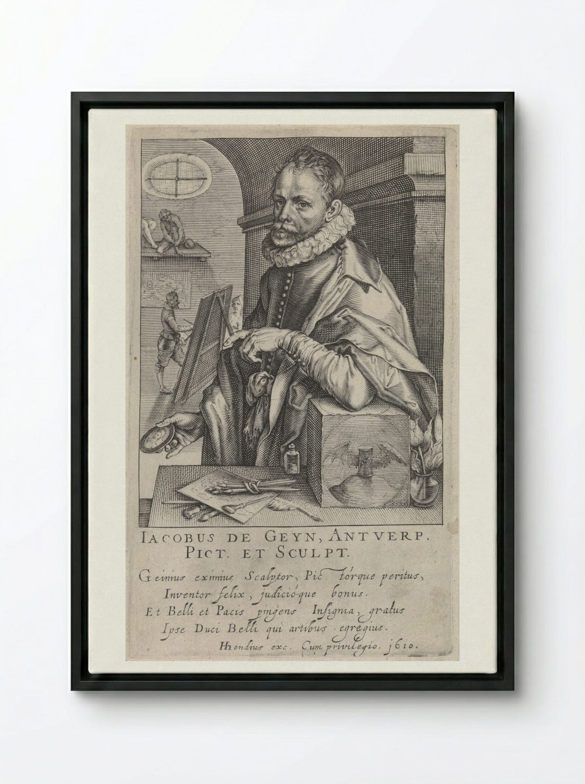 Portrait of Jacques de Gheyn II - Jacques de Gheyn II - Framed Canvas Black