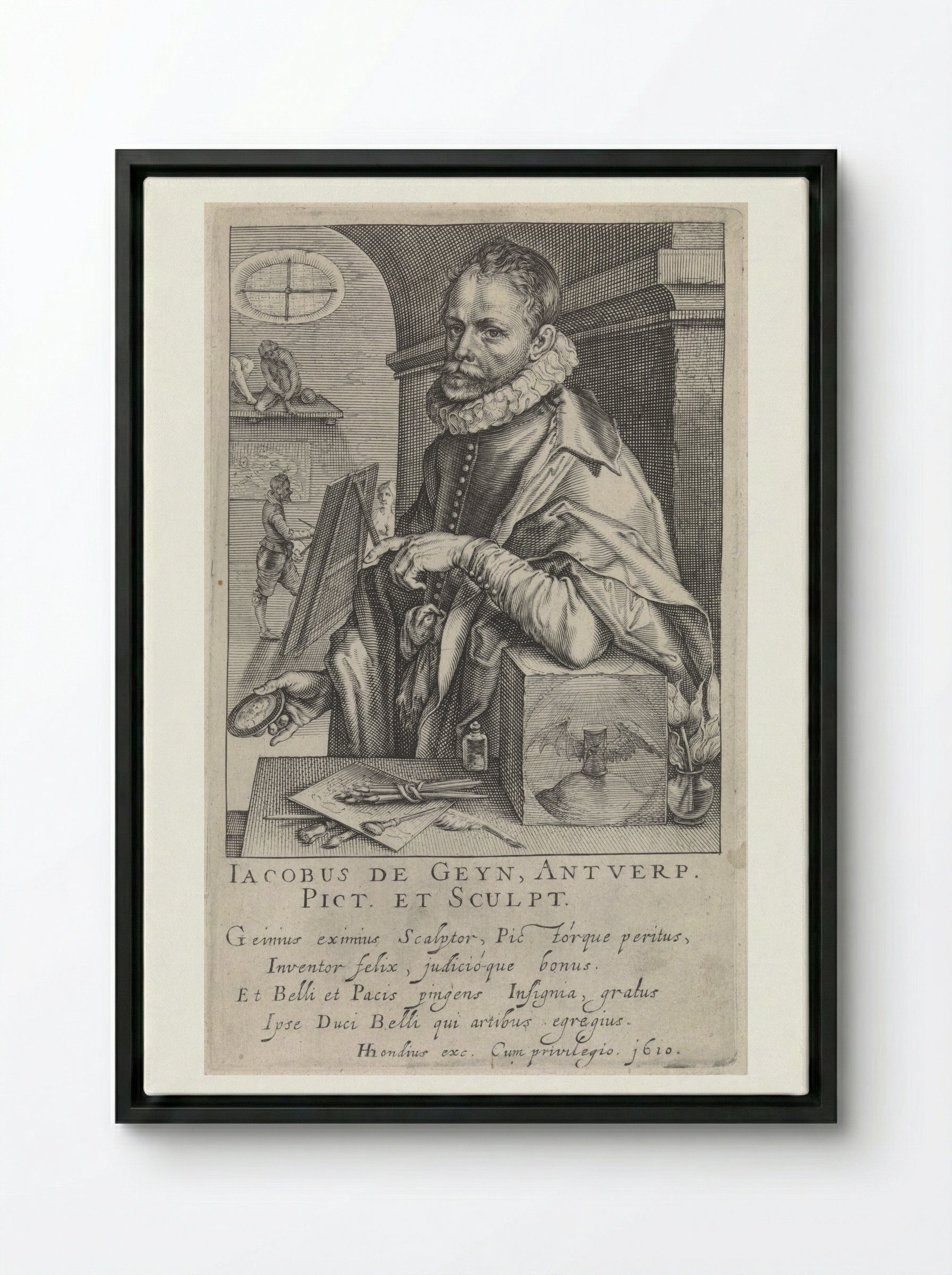 Portrait of Jacques de Gheyn II - Jacques de Gheyn II - Framed Canvas Black