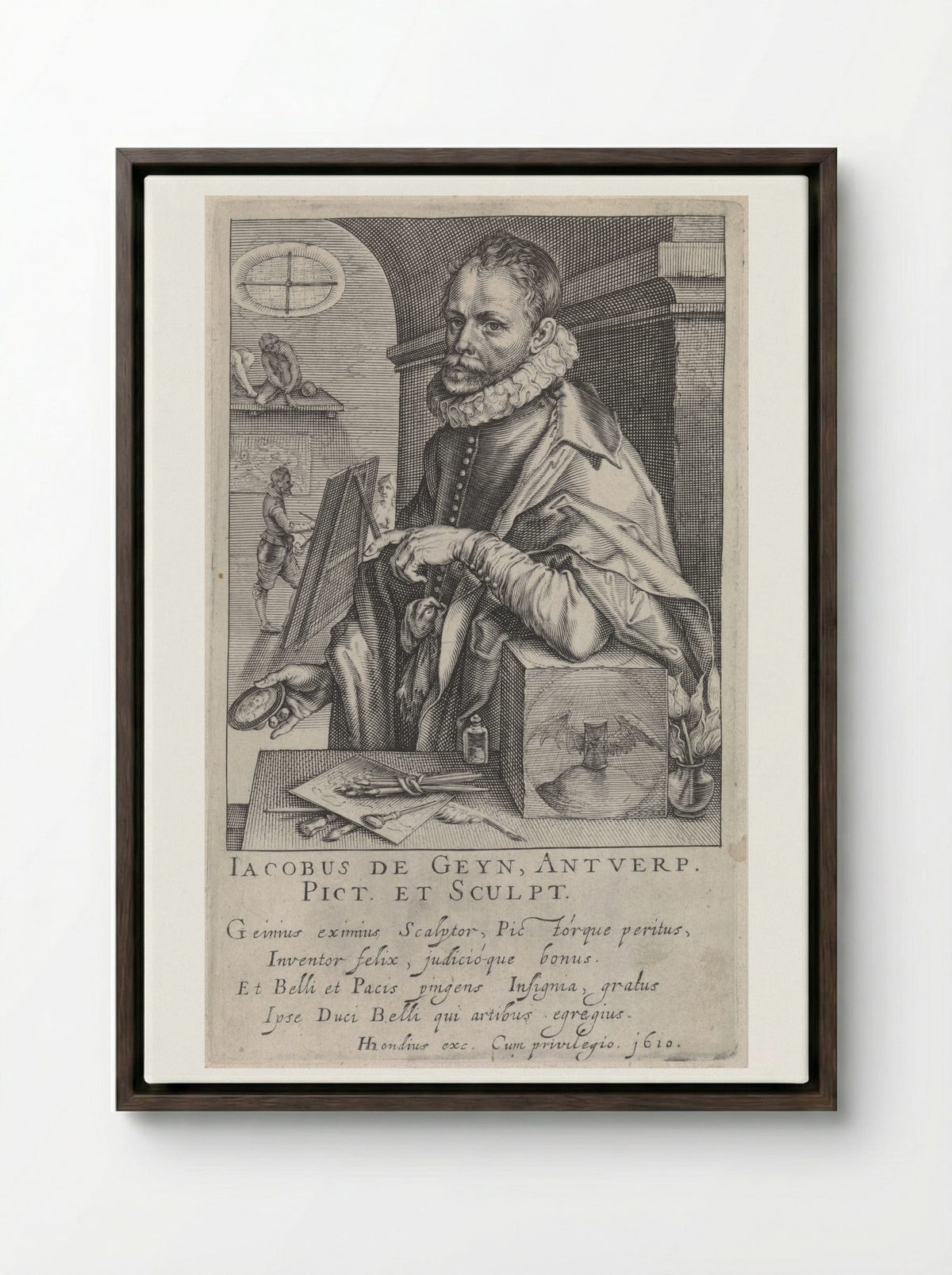 Portrait of Jacques de Gheyn II - Jacques de Gheyn II - Framed Canvas Dark Wood
