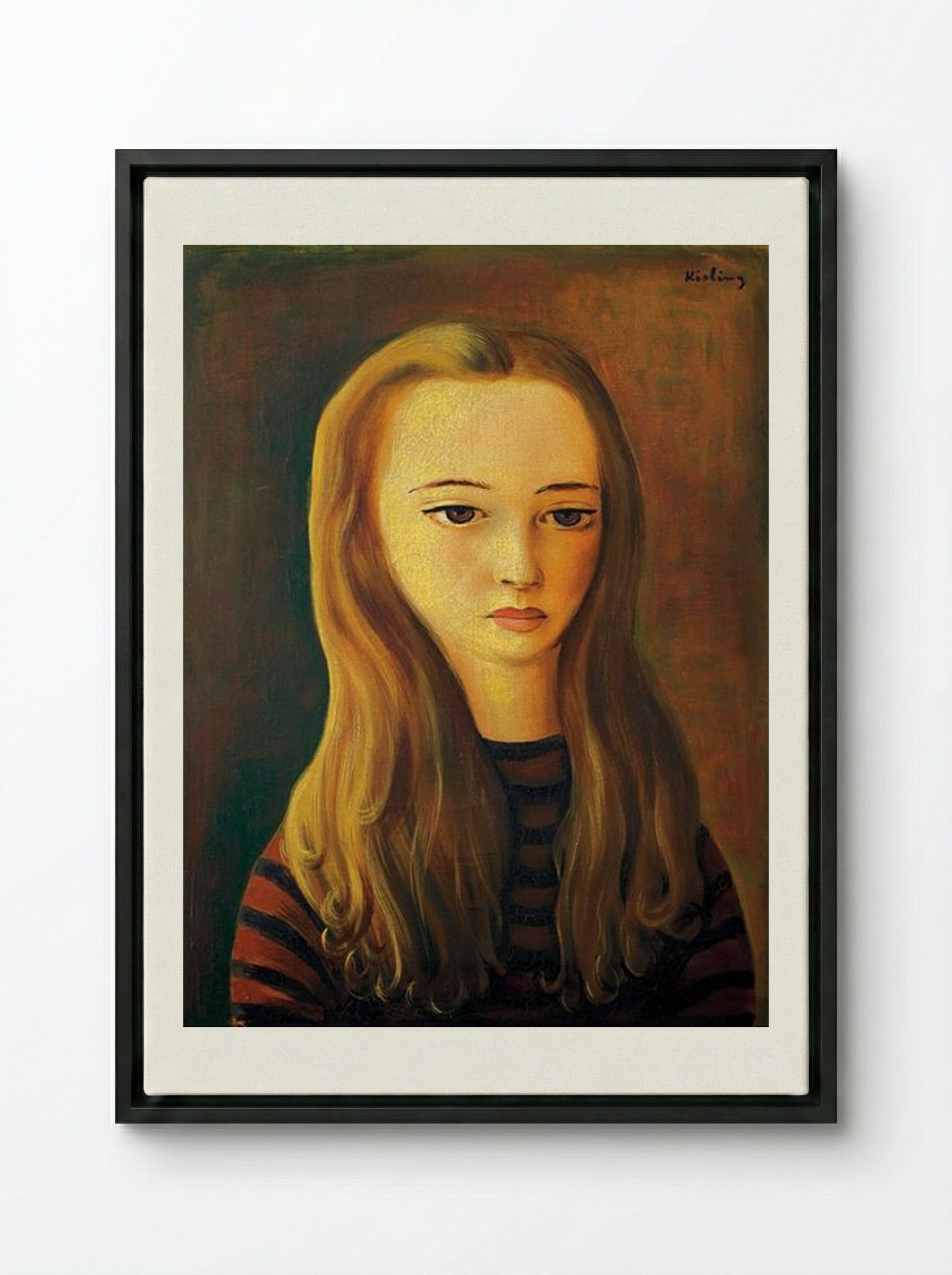 Young Girl with Long Hair - Moïse Kisling - Framed Canvas Black
