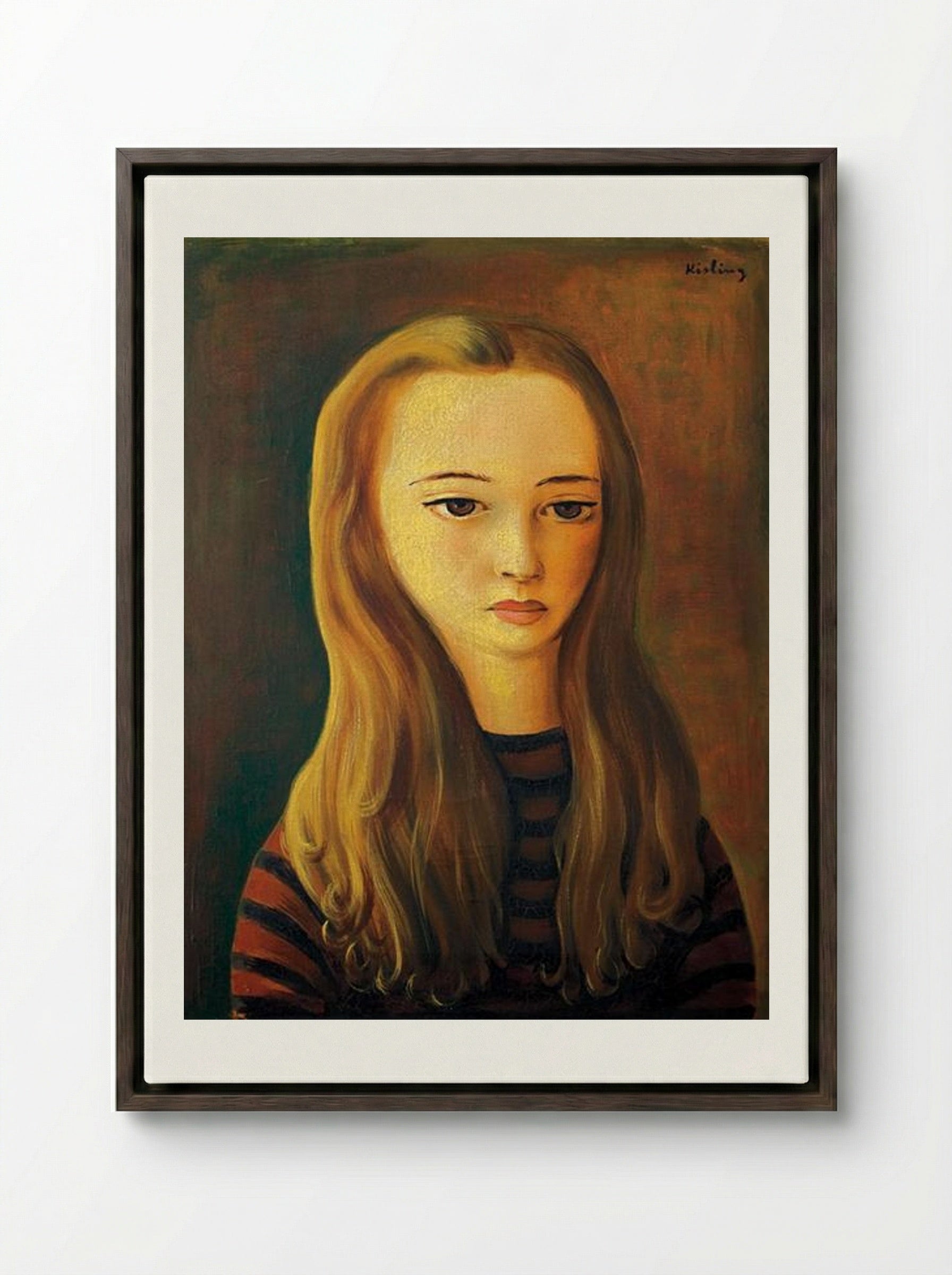 Young Girl with Long Hair - Moïse Kisling - Framed Canvas Dark Wood