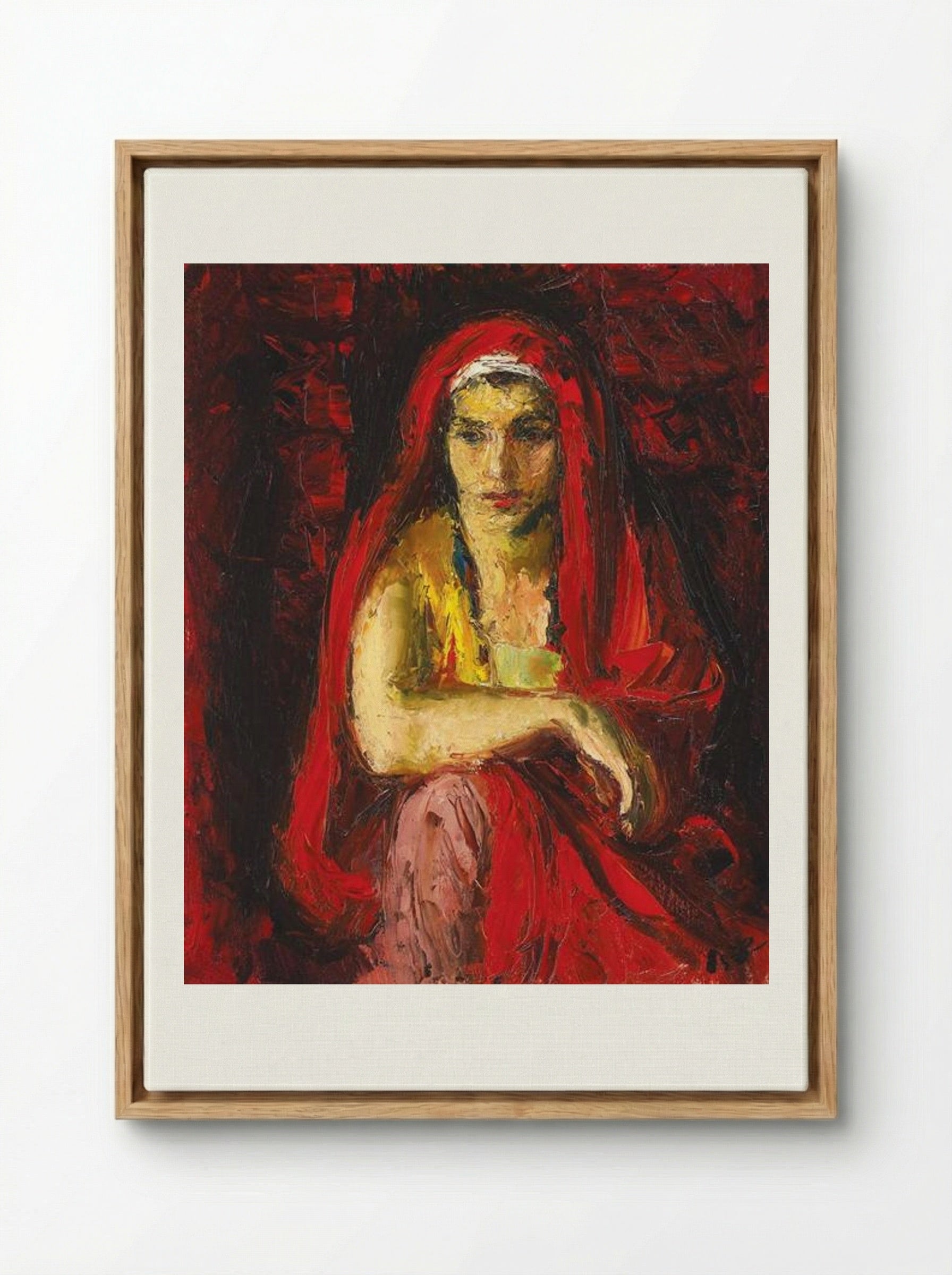 The Red Shawl - Iosif Iser - Framed Canvas Wood