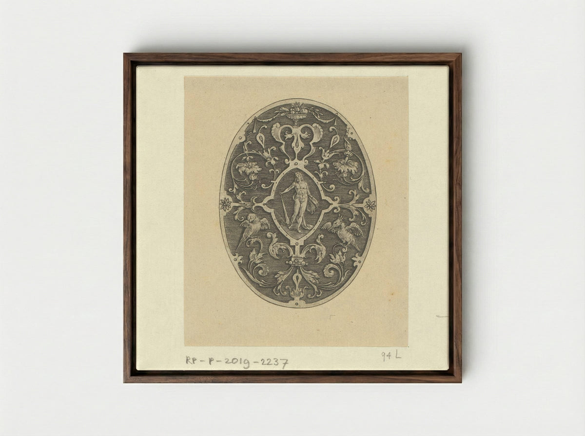 Ovaal met in het midden Hercules - Philips Galle - Framed Canvas Dark Wood