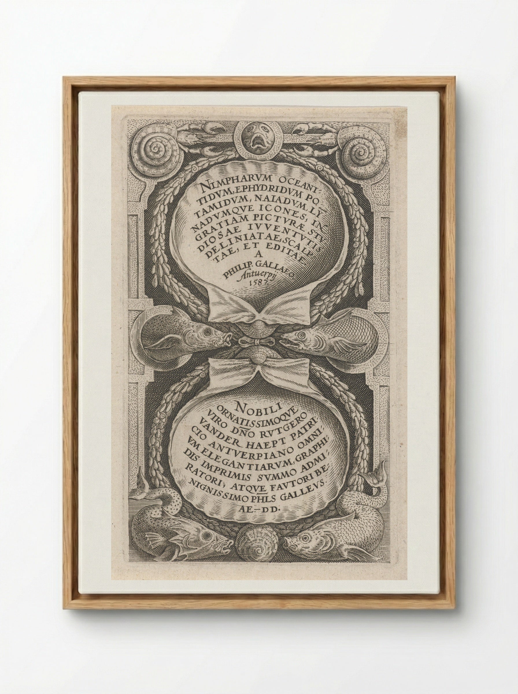 Title Page for a Series of Water Nymphs - Philips Galle - Framed Canvas Wood